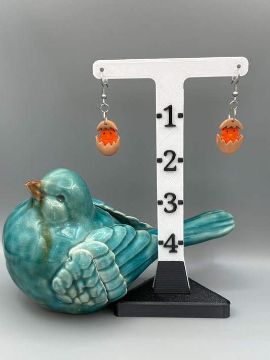 Hatching Orange Chick Dangle Earrings - handcrafted polymer clay earrings by Lakeside Clay