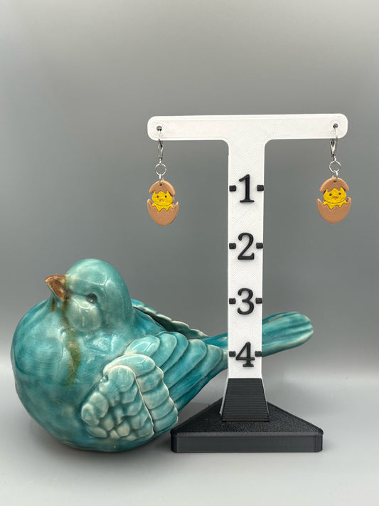Hatching Yellow Chick Dangle Earrings - handcrafted polymer clay earrings by Lakeside Clay