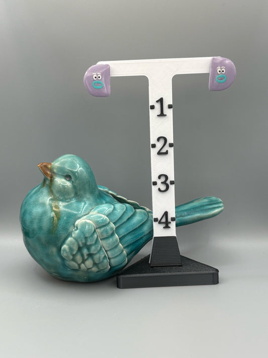 Lilac Semi Circle Funny Face Stud Earrings - handcrafted polymer clay earrings by Lakeside Clay