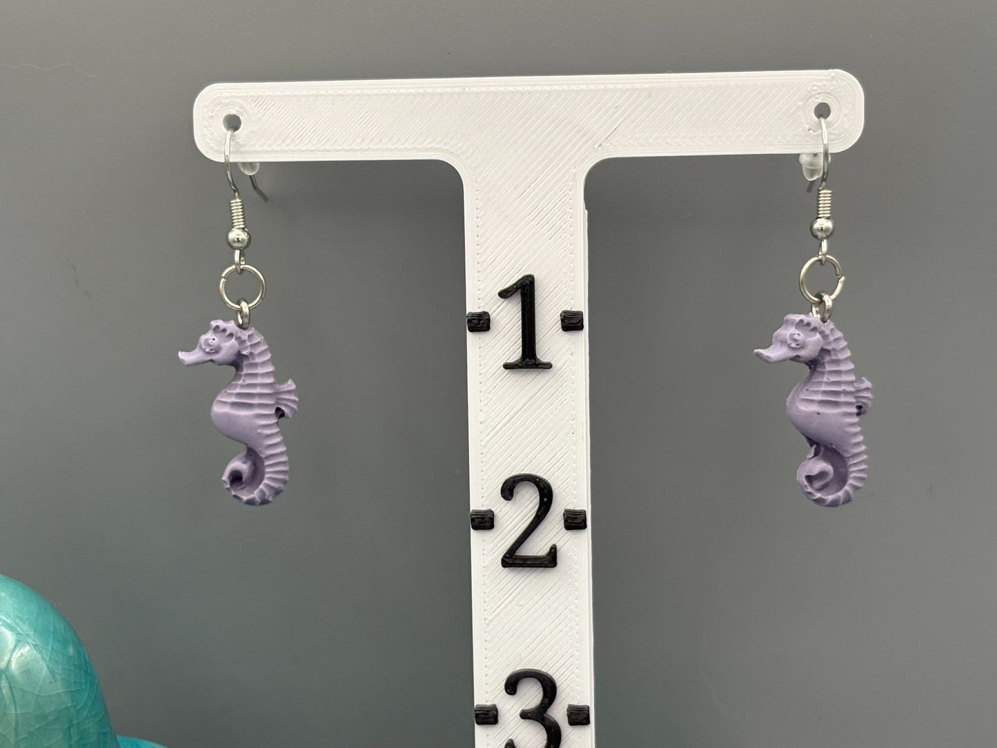 Lavender Seahorse Dangle Earrings - handcrafted polymer clay earrings by Lakeside Clay