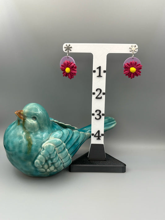 Magenta 3D Flower Dangle Earrings - handcrafted polymer clay earrings by Lakeside Clay
