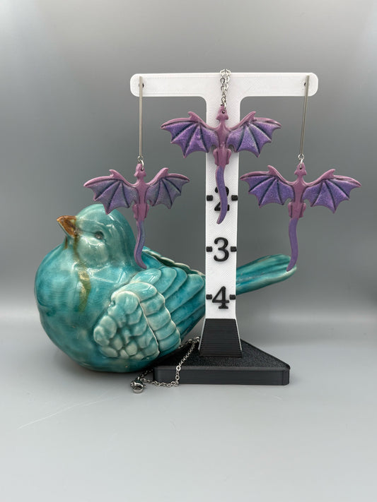 Purple Dragon Dangle Earrings & Necklace Set - handcrafted polymer clay earrings by Lakeside Clay