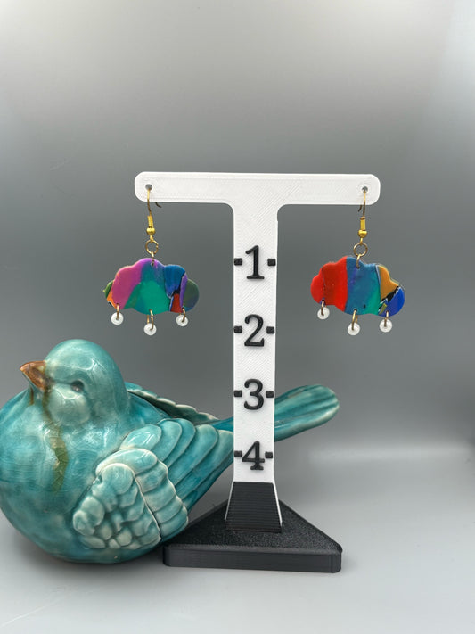 Water Colour Rain Cloud Dangle Earrings - handcrafted polymer clay earrings by Lakeside Clay
