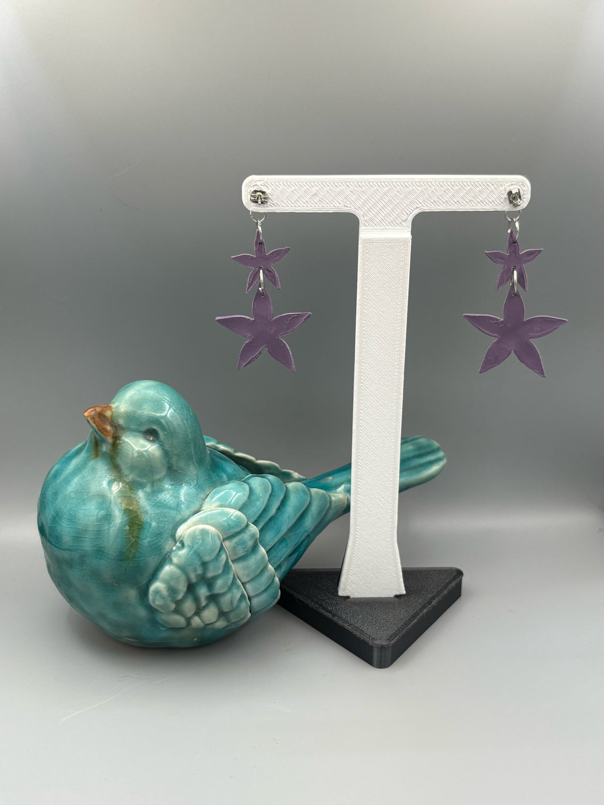 Double Star Flower Dangle Earrings - handcrafted polymer clay earrings by Lakeside Clay