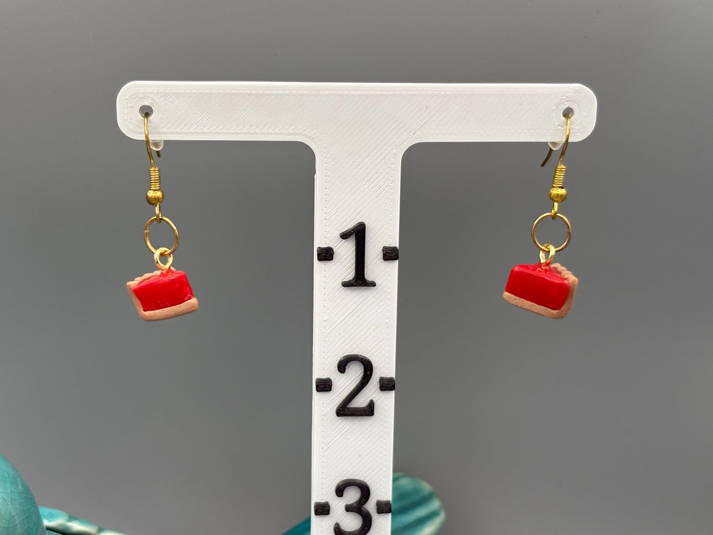 Cherry Pie Slice Dangle Earrings - handcrafted polymer clay earrings by Lakeside Clay