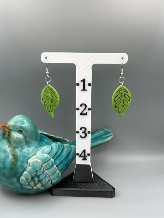 Green Leaf Dangle Earrings - handcrafted polymer clay earrings by Lakeside Clay
