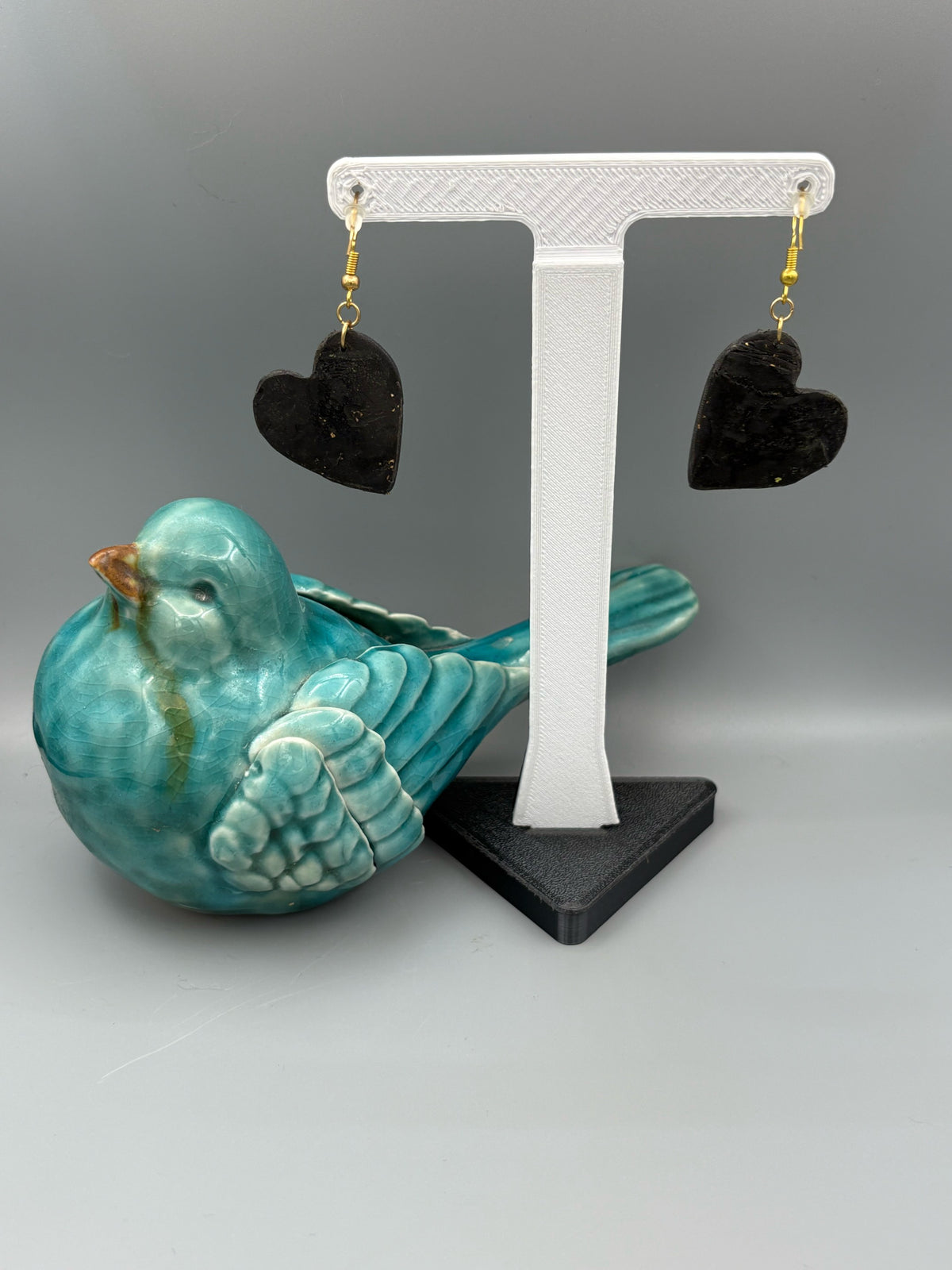 Golden Elegance Heart Dangle Earrings - handcrafted polymer clay earrings by Lakeside Clay