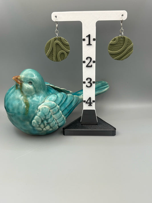 Army Green Texture Circle Dangle Earrings - handcrafted polymer clay earrings by Lakeside Clay