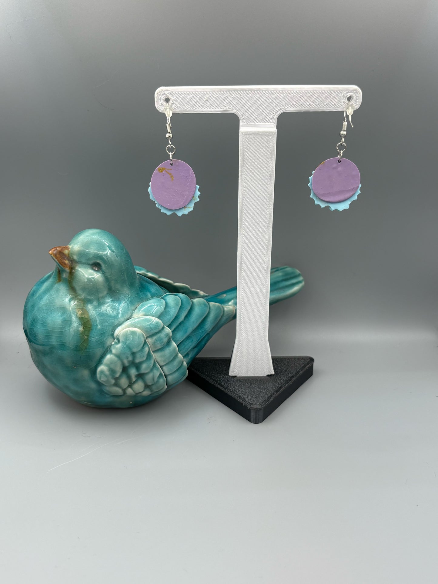Blue Flowers Dangle Earrings - handcrafted polymer clay earrings by Lakeside Clay