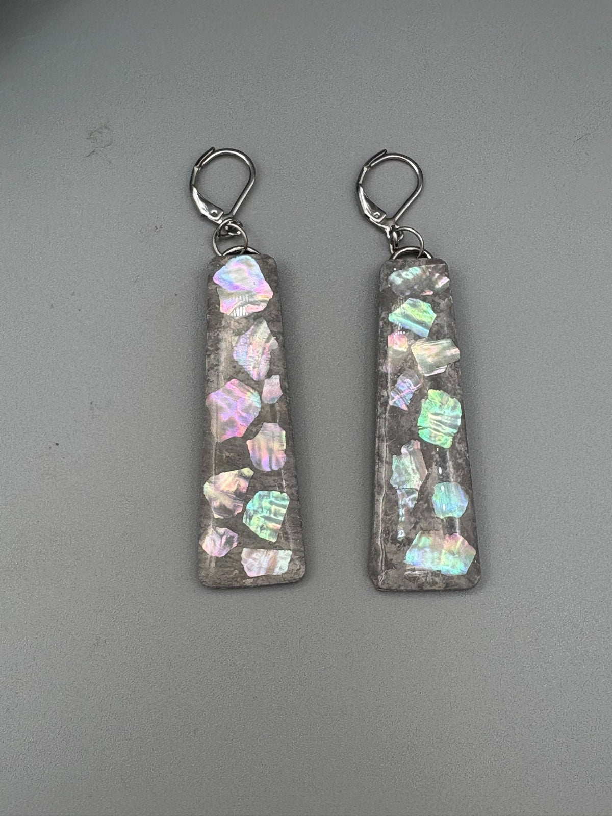 Grey Marble Tidal Fragments Bar Dangle Earrings