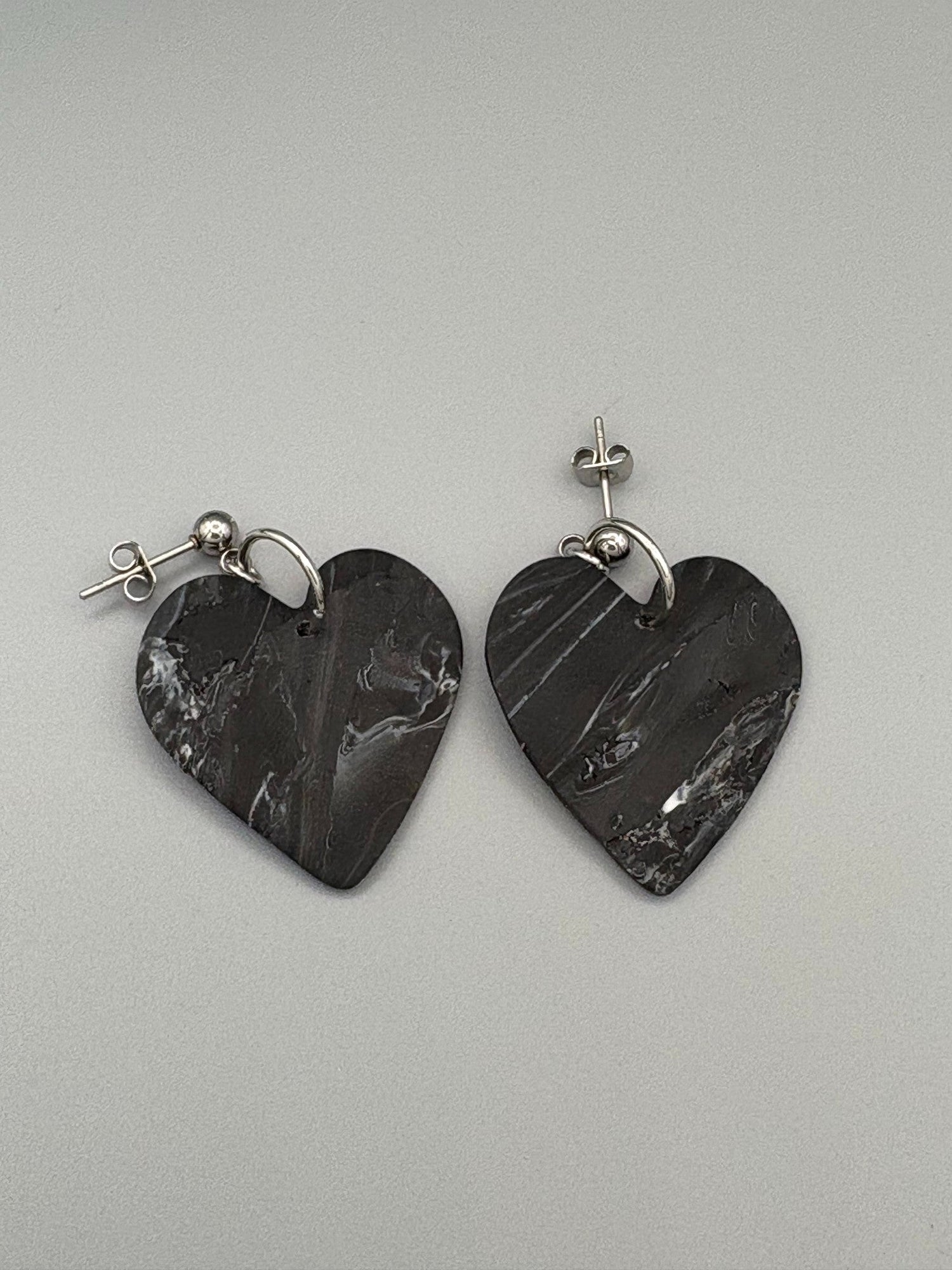 Midnight Sky Heart Dangle Earrings - handcrafted polymer clay earrings by Lakeside Clay