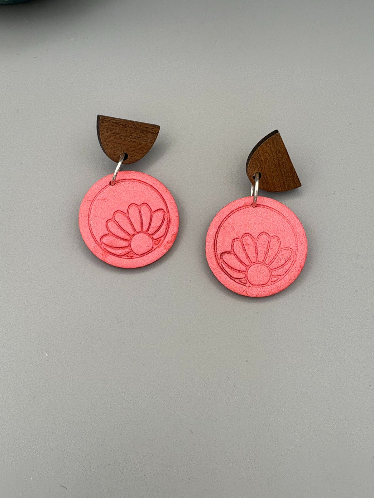Pink Flower Dangle Earrings - handcrafted polymer clay earrings by Lakeside Clay