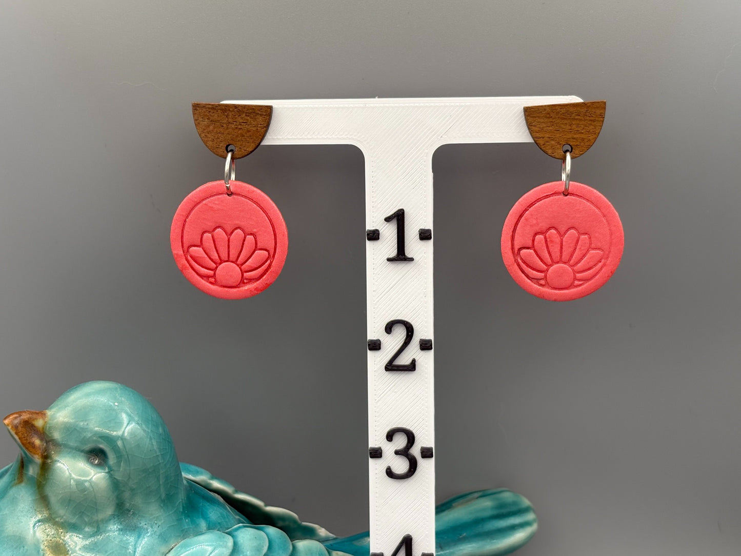 Pink Flower Dangle Earrings - handcrafted polymer clay earrings by Lakeside Clay