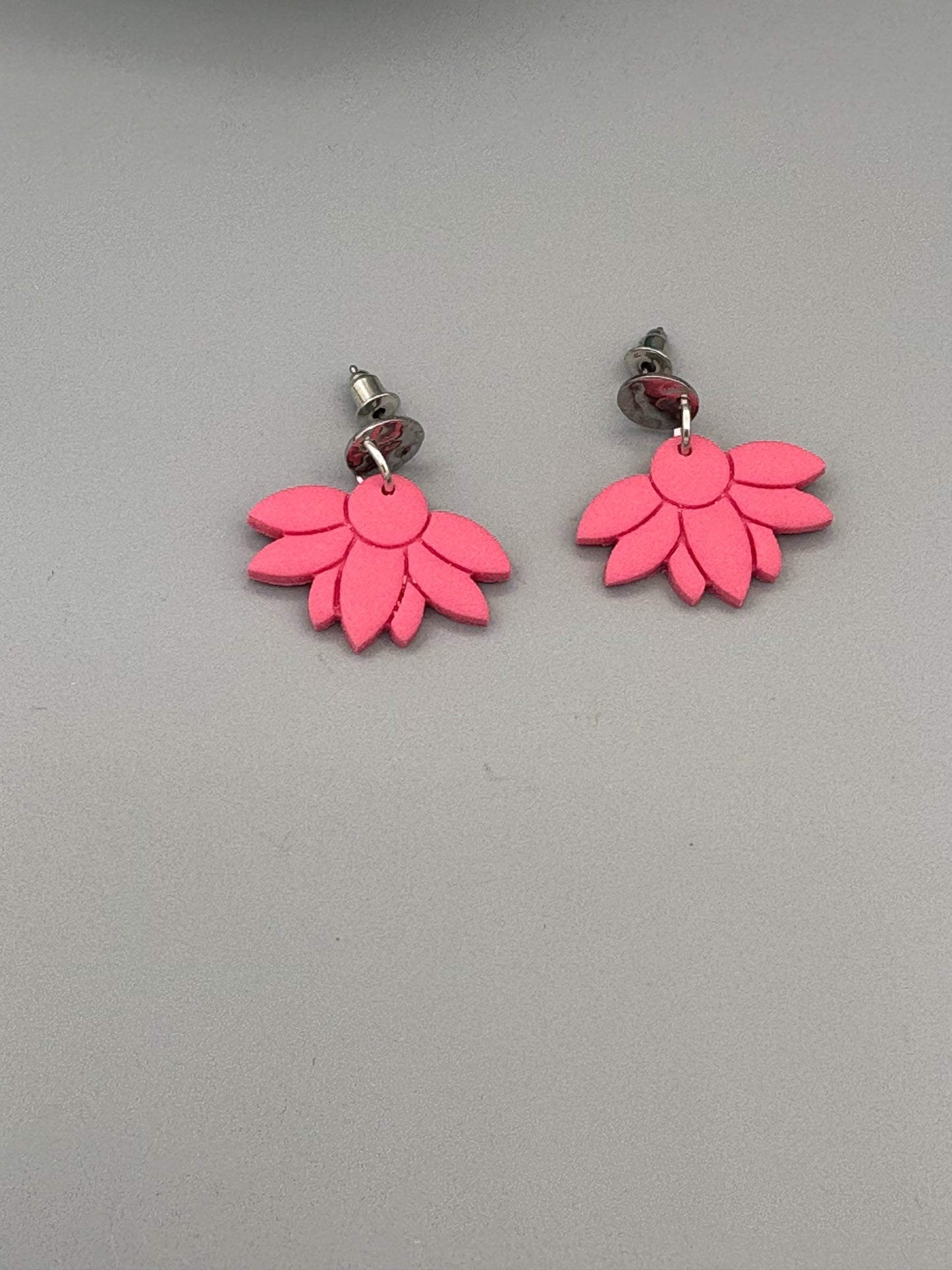 Pink Half Flower Dangle Earrings - handcrafted polymer clay earrings by Lakeside Clay
