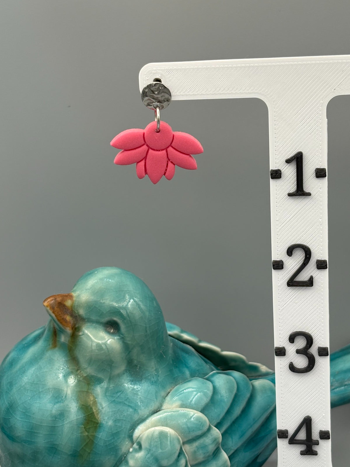 Pink Half Flower Dangle Earrings - handcrafted polymer clay earrings by Lakeside Clay