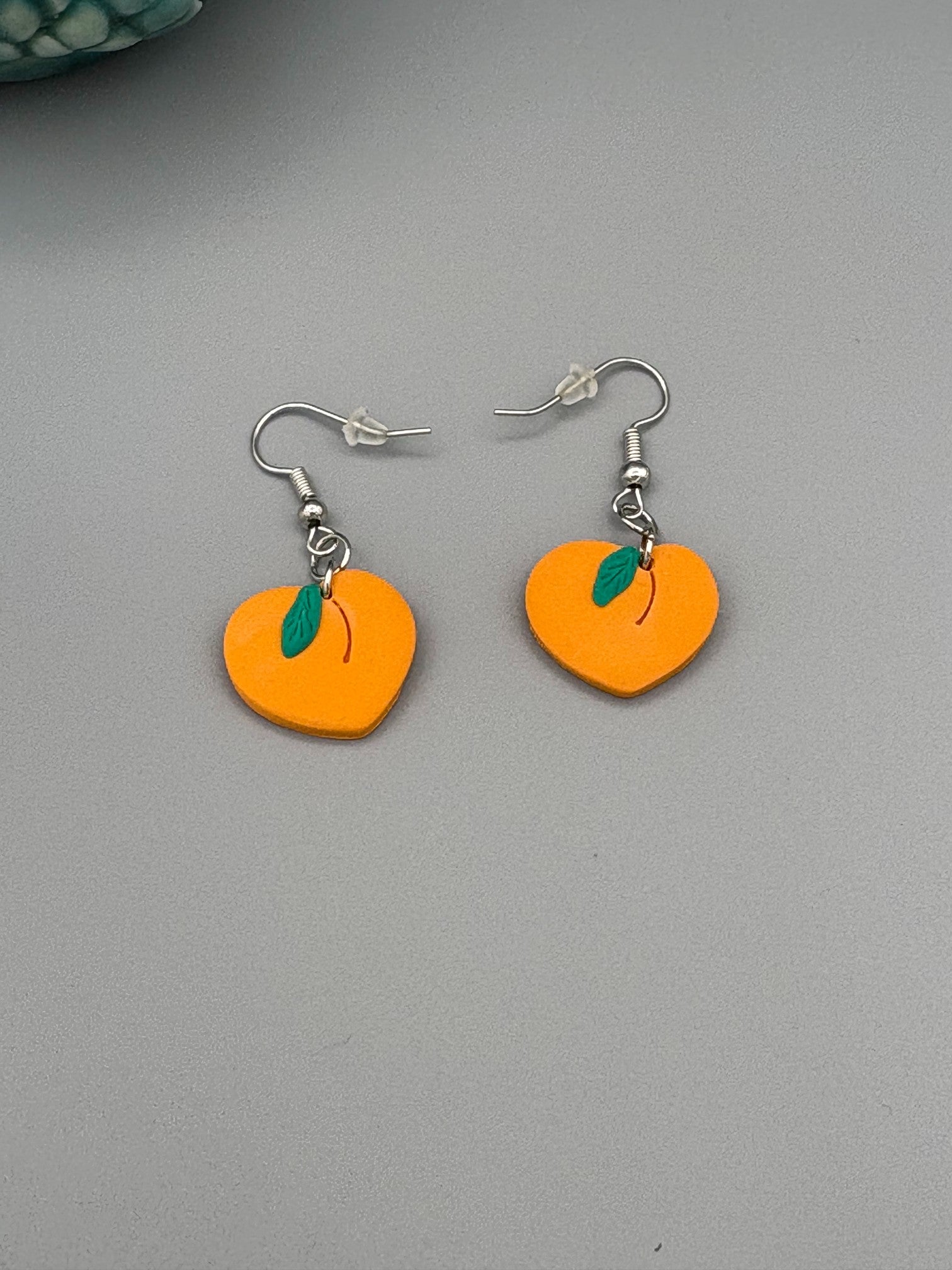 Peach Dangle Earrings - handcrafted polymer clay earrings by Lakeside Clay