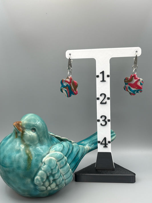 Gilded Peacock Marble Flower Dangle Earrings - handcrafted polymer clay earrings by Lakeside Clay