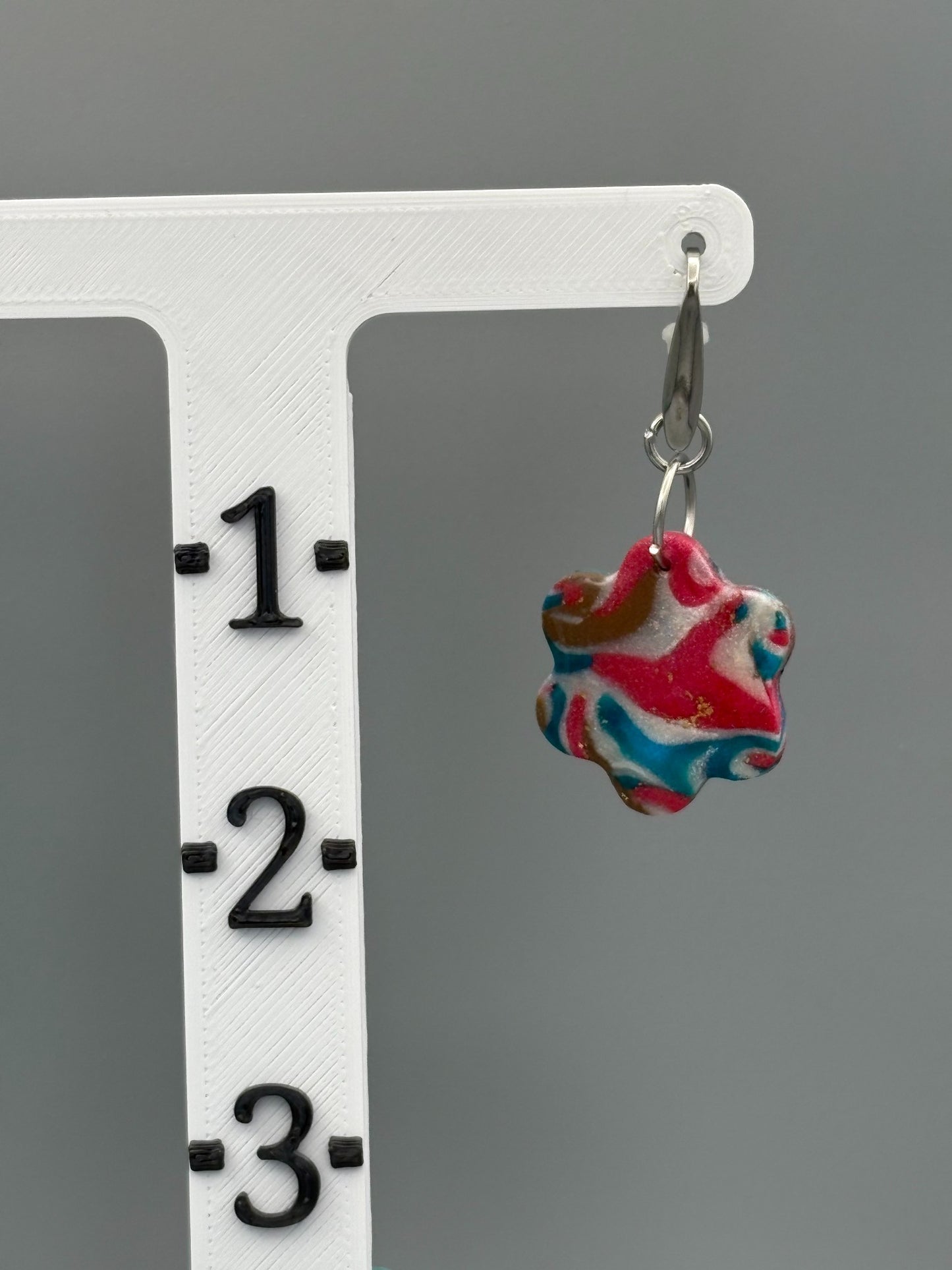 Gilded Peacock Marble Flower Dangle Earrings - handcrafted polymer clay earrings by Lakeside Clay