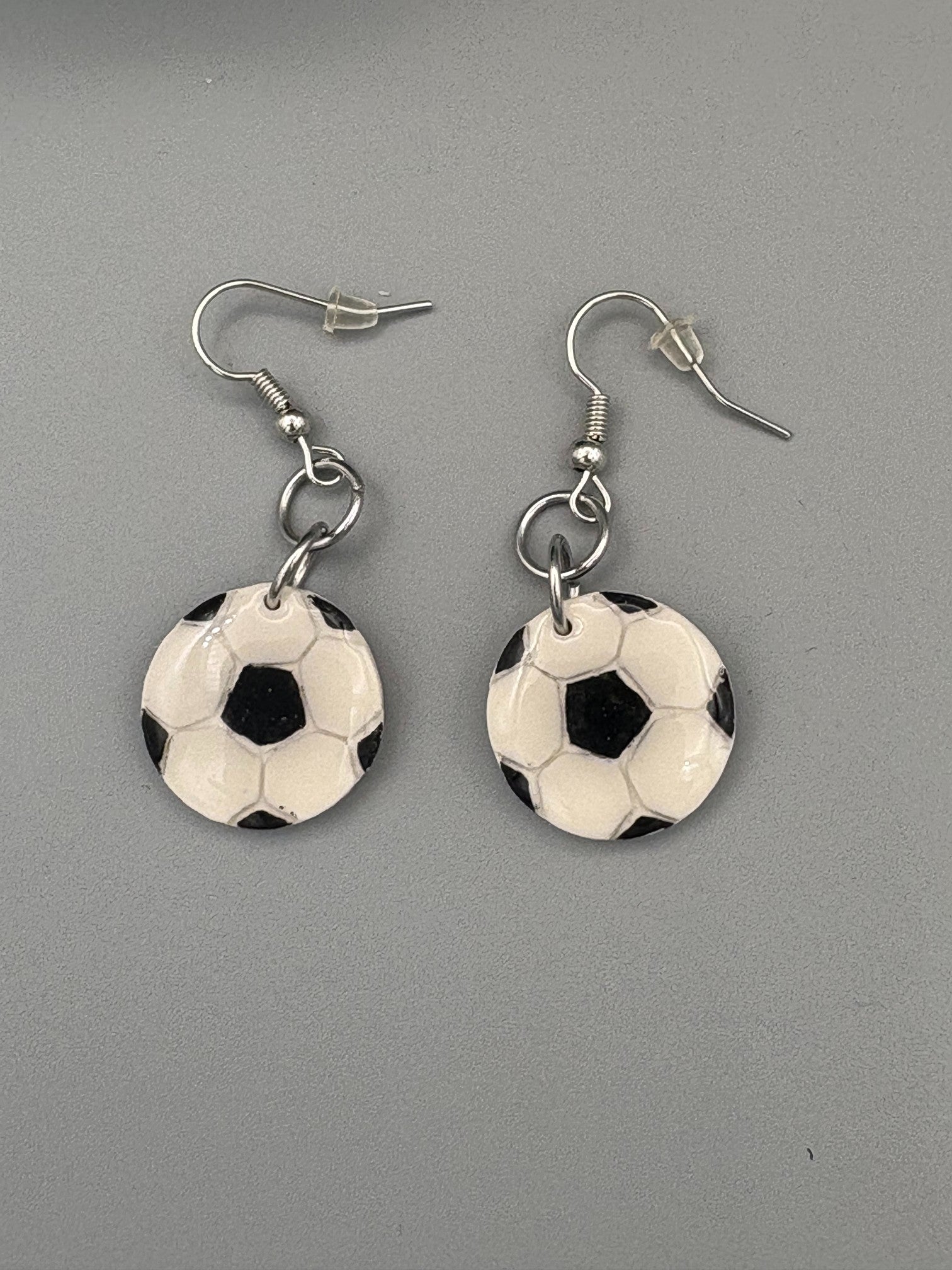 Soccer Ball Dangle Earrings - handcrafted polymer clay earrings by Lakeside Clay