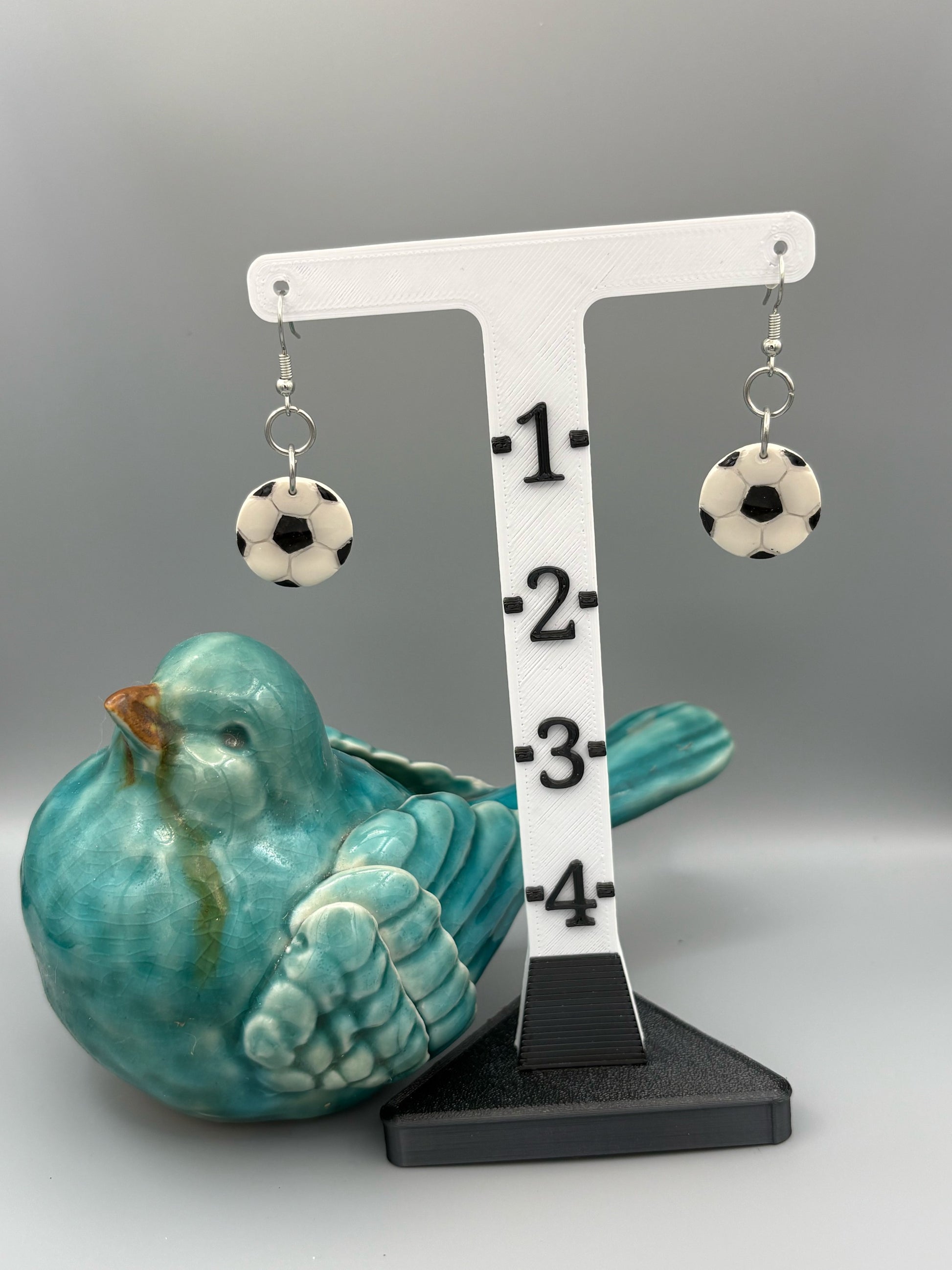 Soccer Ball Dangle Earrings - handcrafted polymer clay earrings by Lakeside Clay