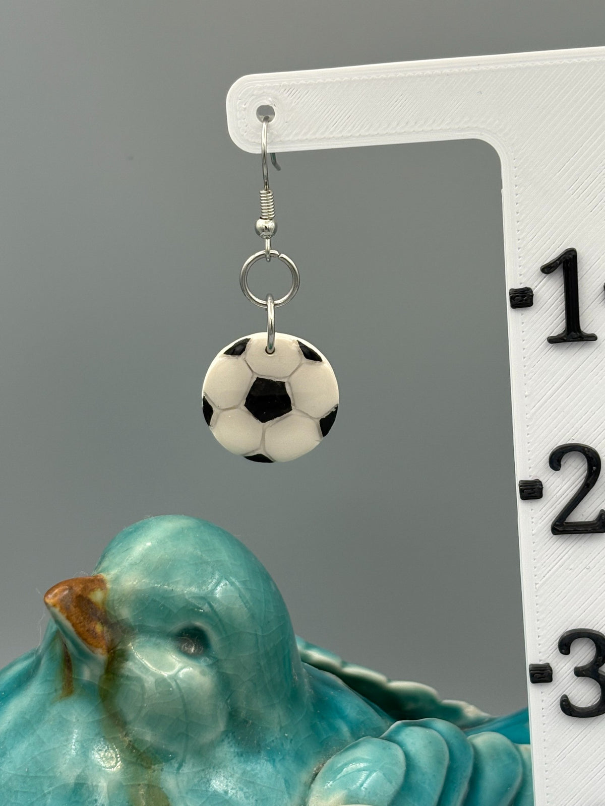 Soccer Ball Dangle Earrings - handcrafted polymer clay earrings by Lakeside Clay