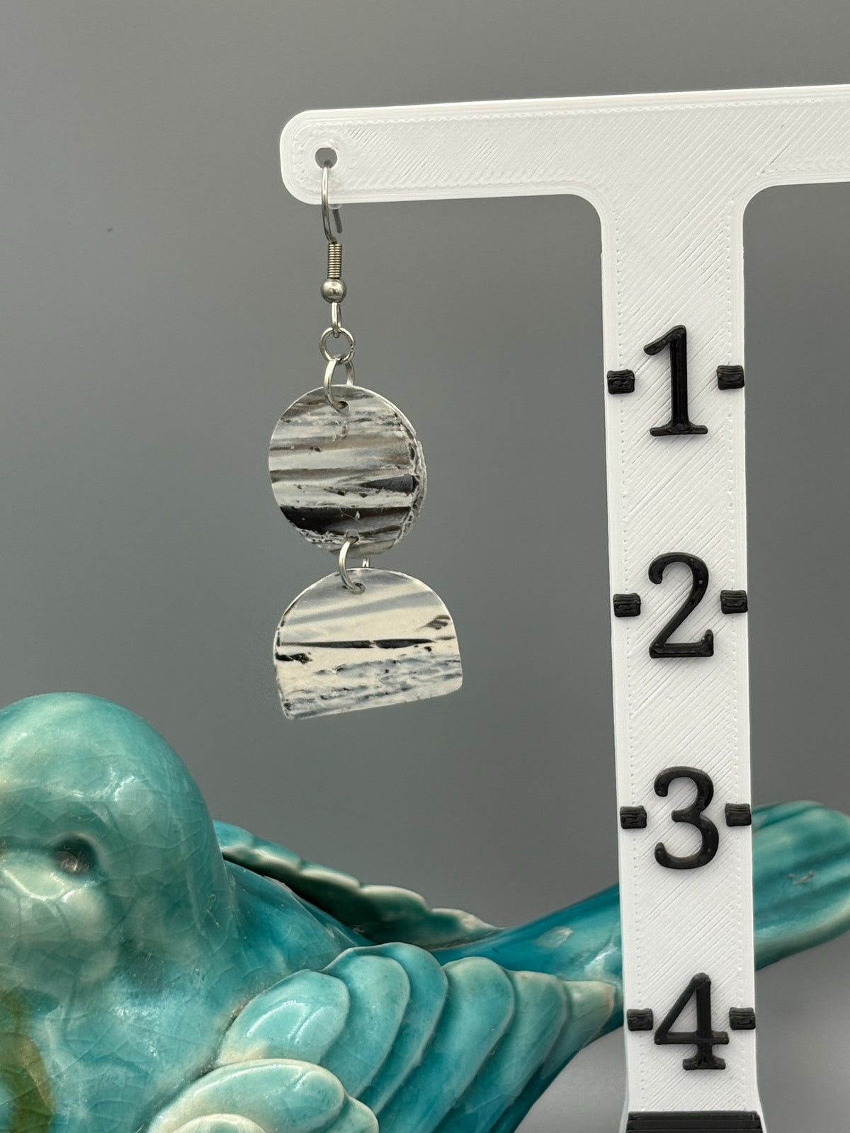 Snowstorm Circle & Semi Dangle Earrings - handcrafted polymer clay earrings by Lakeside Clay