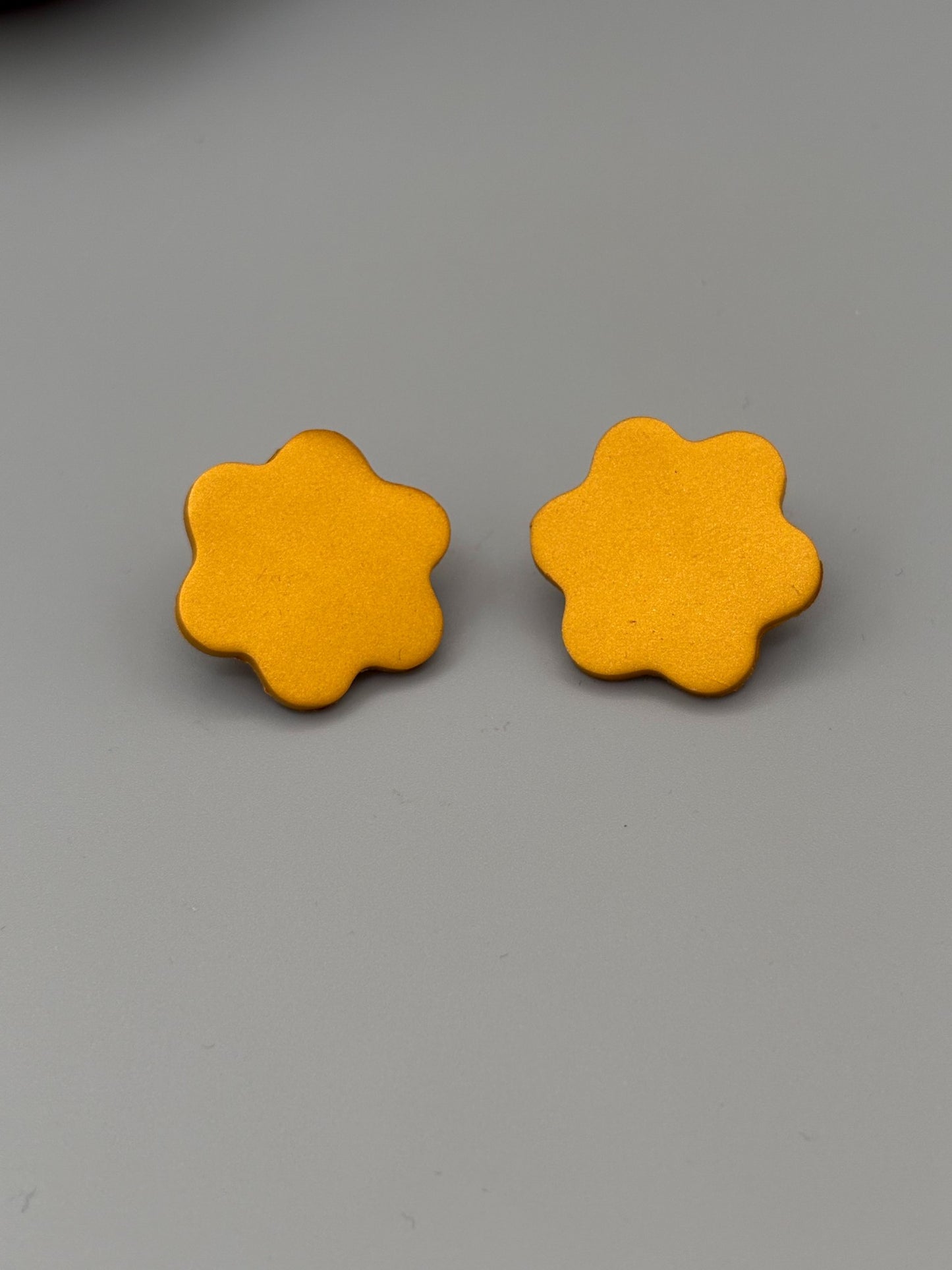 Gold Flower Stud Earrings - handcrafted polymer clay earrings by Lakeside Clay