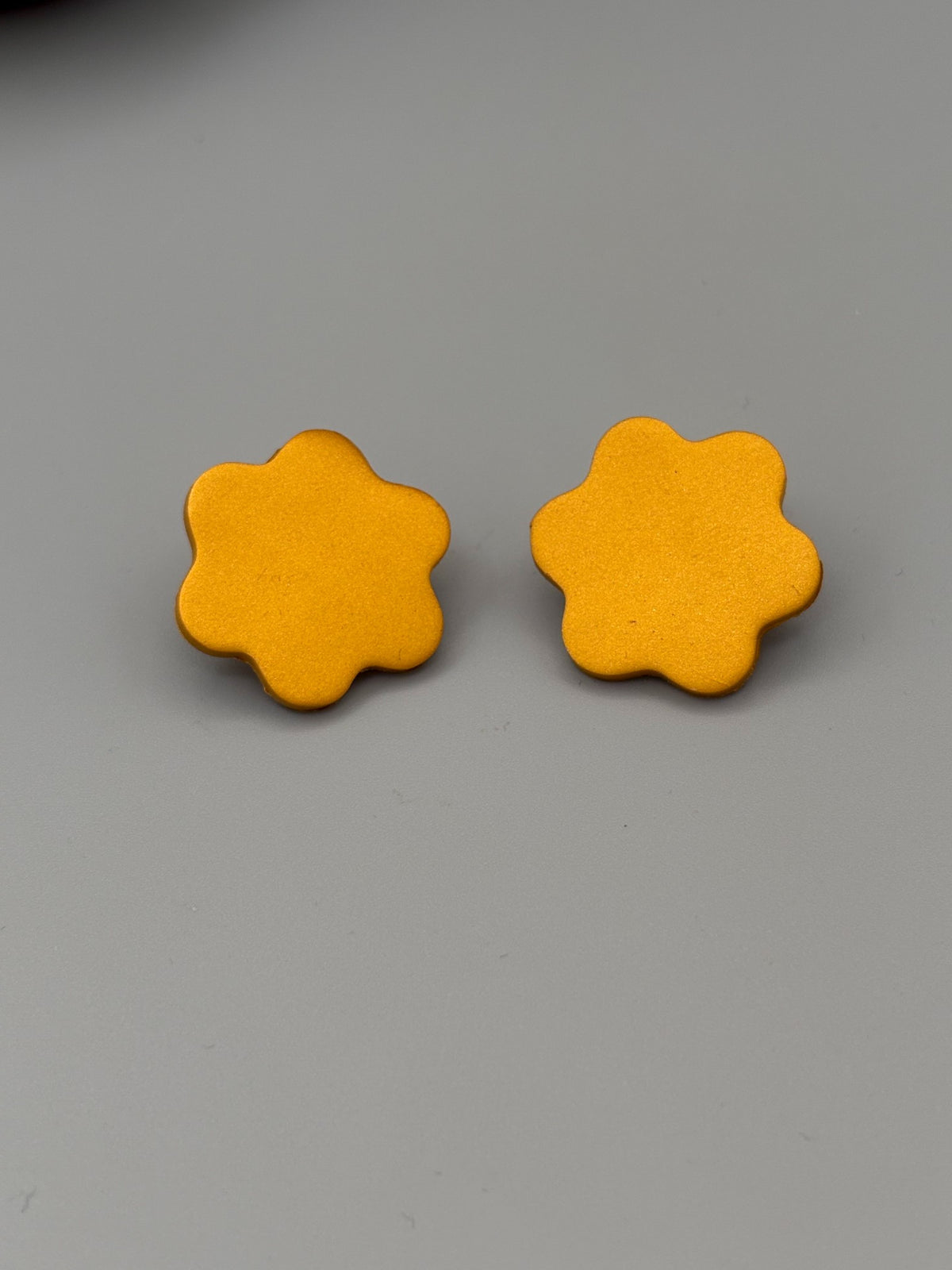 Gold Flower Stud Earrings - handcrafted polymer clay earrings by Lakeside Clay