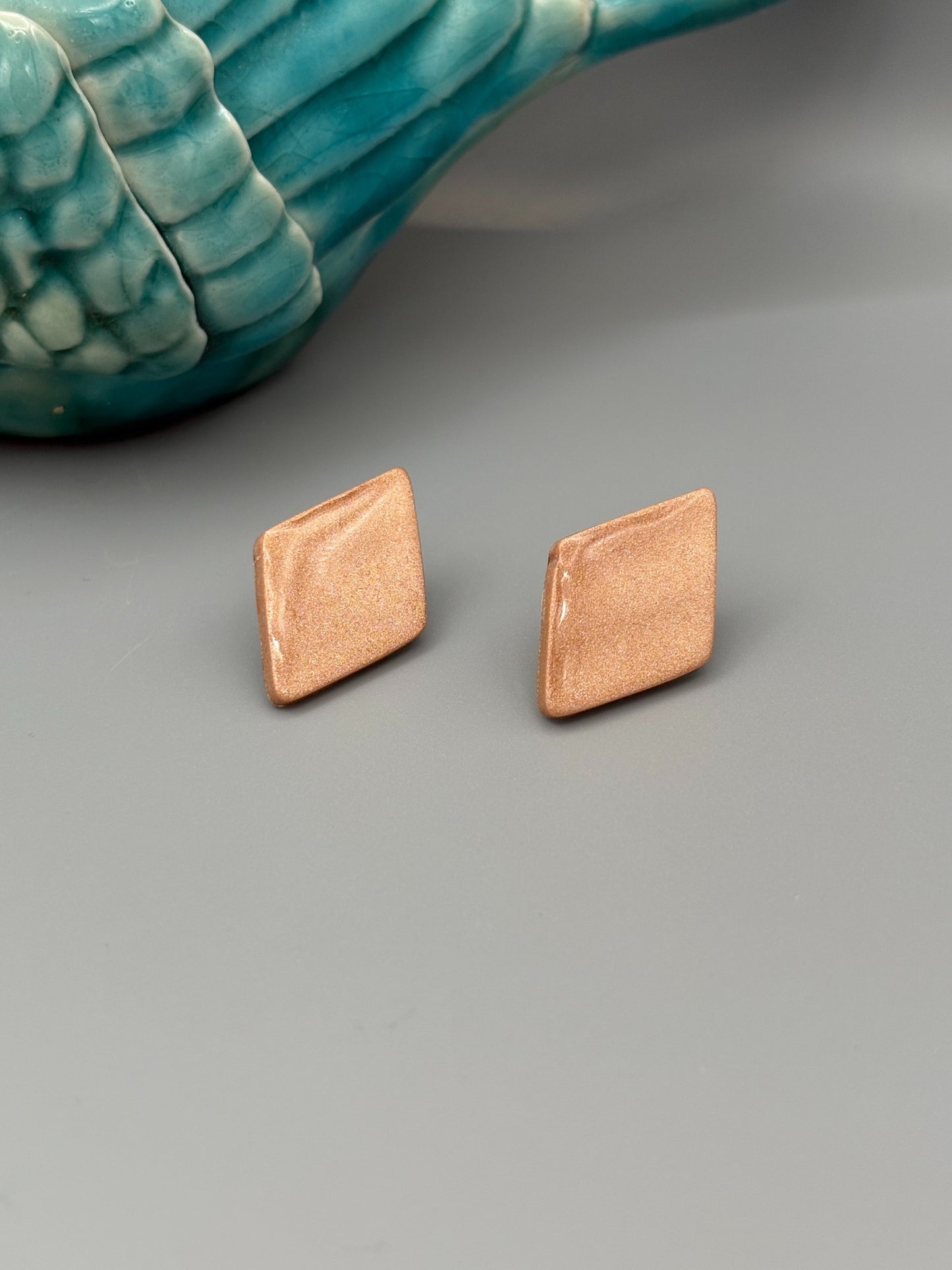 Bronze Diamond Stud Earrings - handcrafted polymer clay earrings by Lakeside Clay
