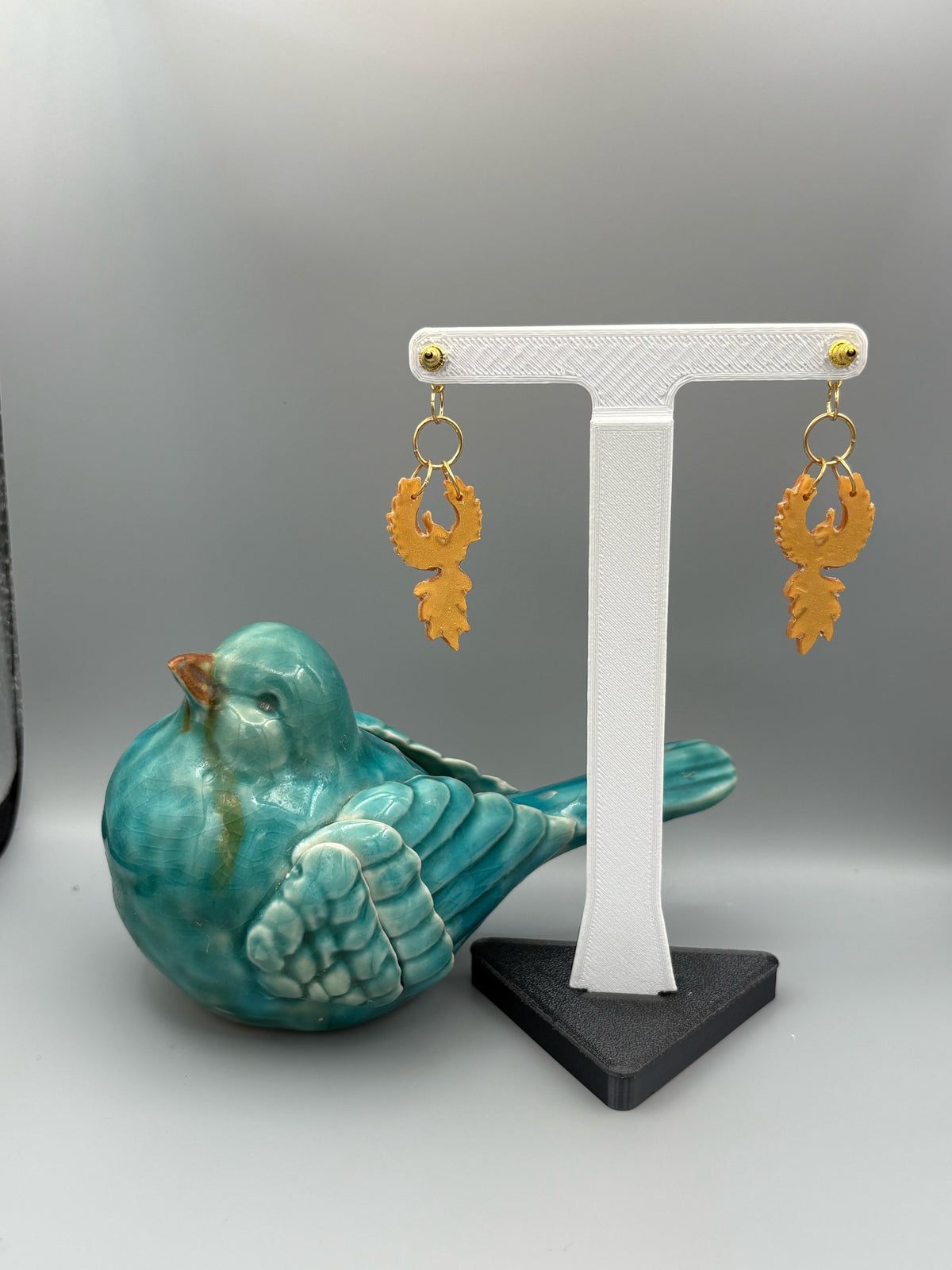 Golden Phoenix Earrings - handcrafted polymer clay earrings by Lakeside Clay