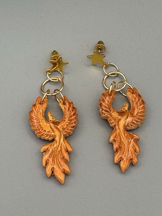 Golden Phoenix Earrings - handcrafted polymer clay earrings by Lakeside Clay