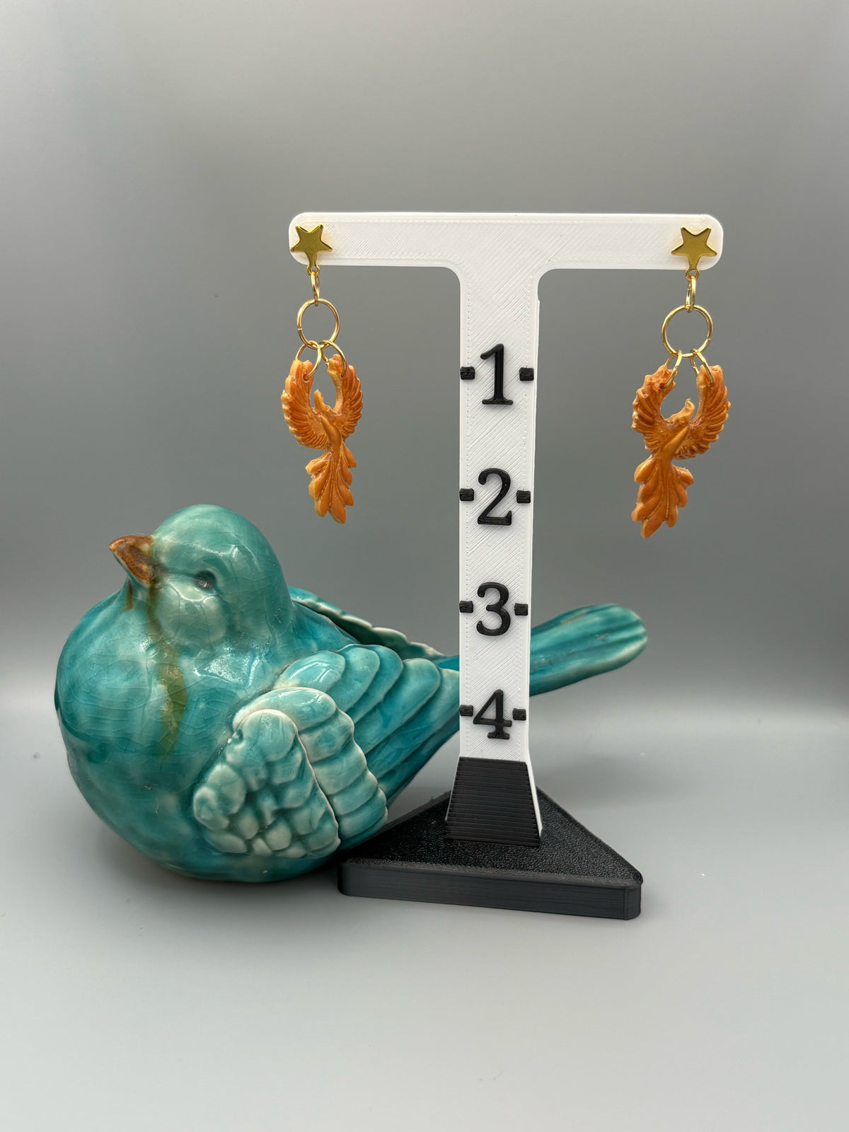 Golden Phoenix Earrings - handcrafted polymer clay earrings by Lakeside Clay