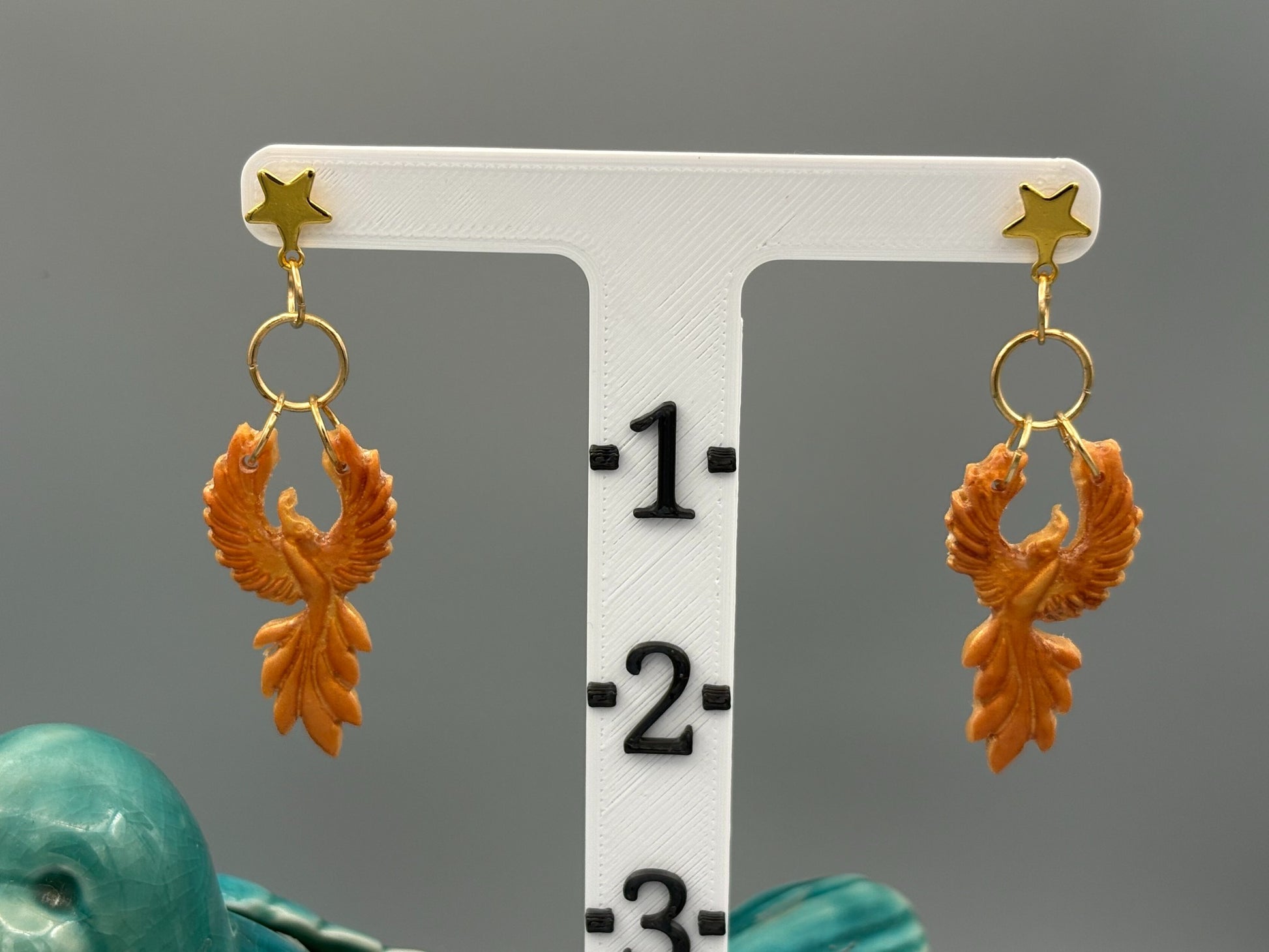 Golden Phoenix Earrings - handcrafted polymer clay earrings by Lakeside Clay