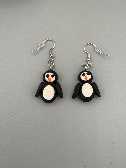 Penguin Dangle Earrings - handcrafted polymer clay earrings by Lakeside Clay