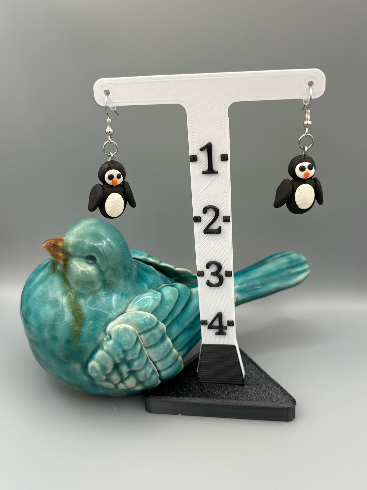 Penguin Dangle Earrings - handcrafted polymer clay earrings by Lakeside Clay