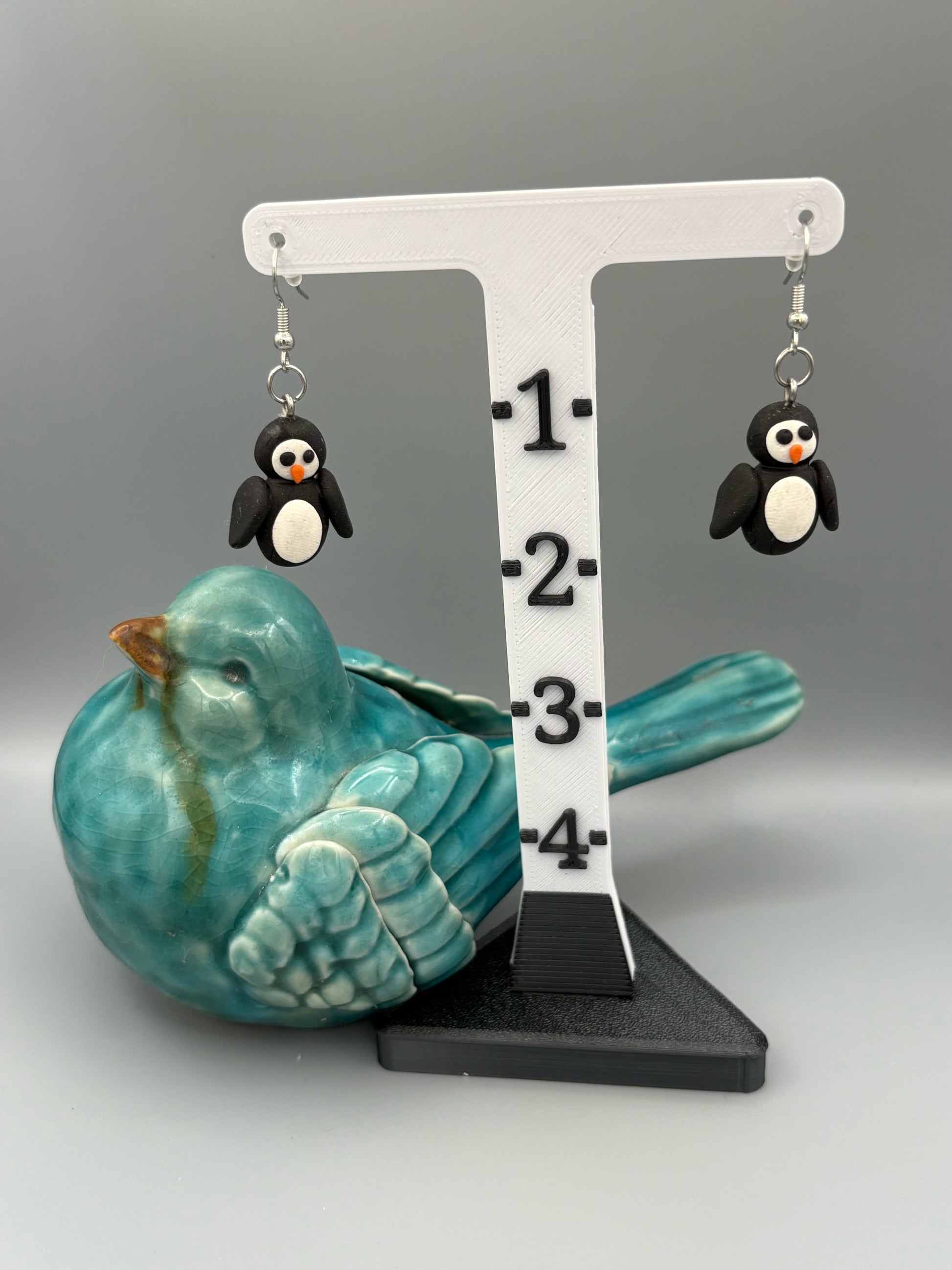 Penguin Dangle Earrings - handcrafted polymer clay earrings by Lakeside Clay