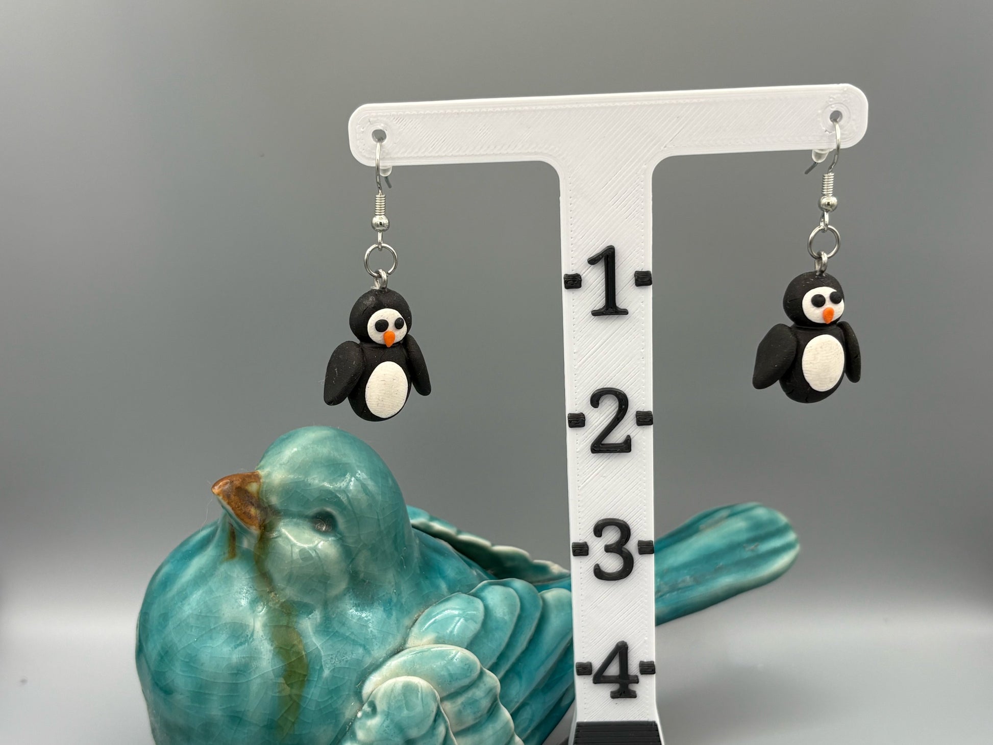 Penguin Dangle Earrings - handcrafted polymer clay earrings by Lakeside Clay