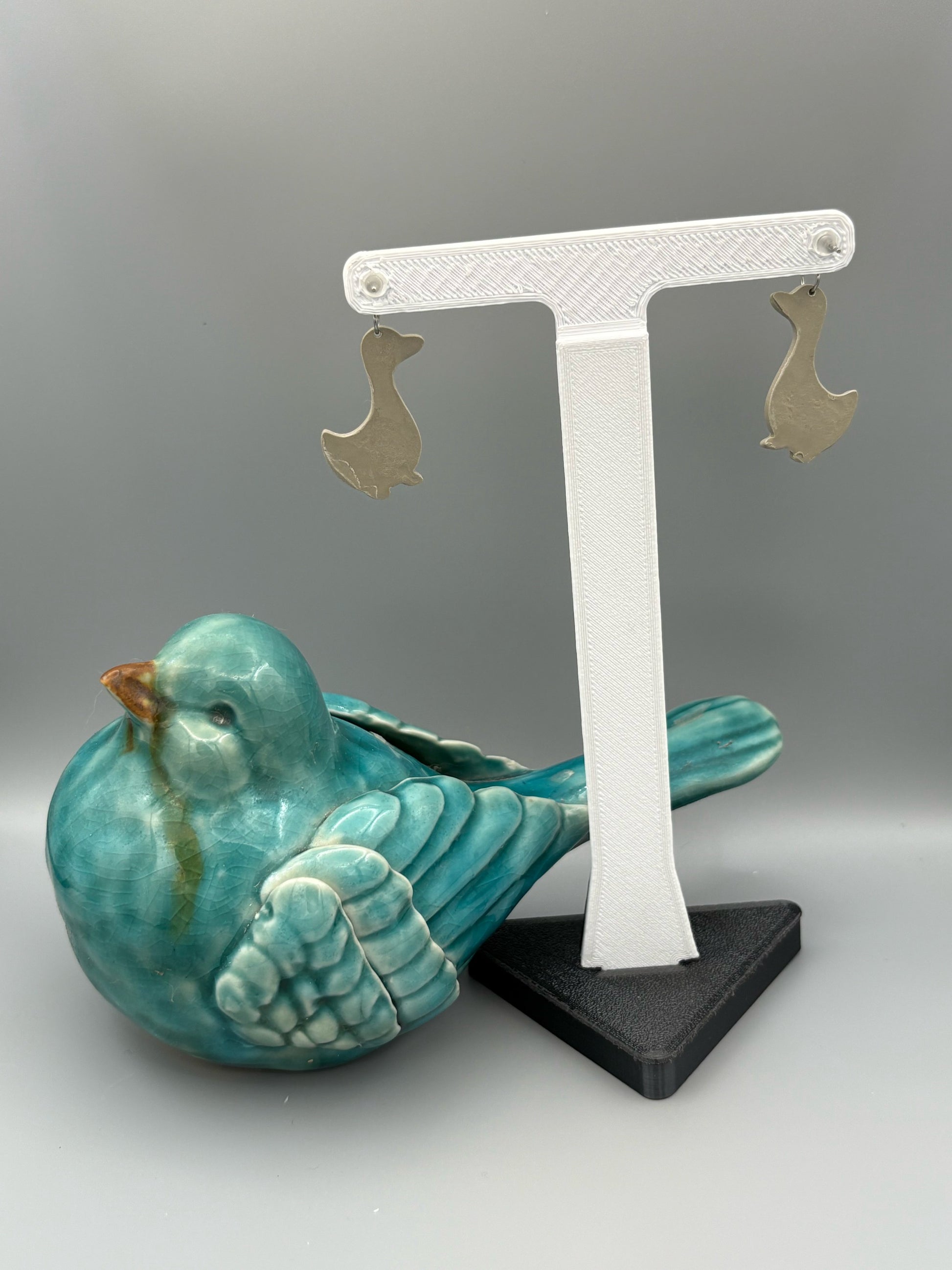 Grey Gosling Dangle Earrings - handcrafted polymer clay earrings by Lakeside Clay