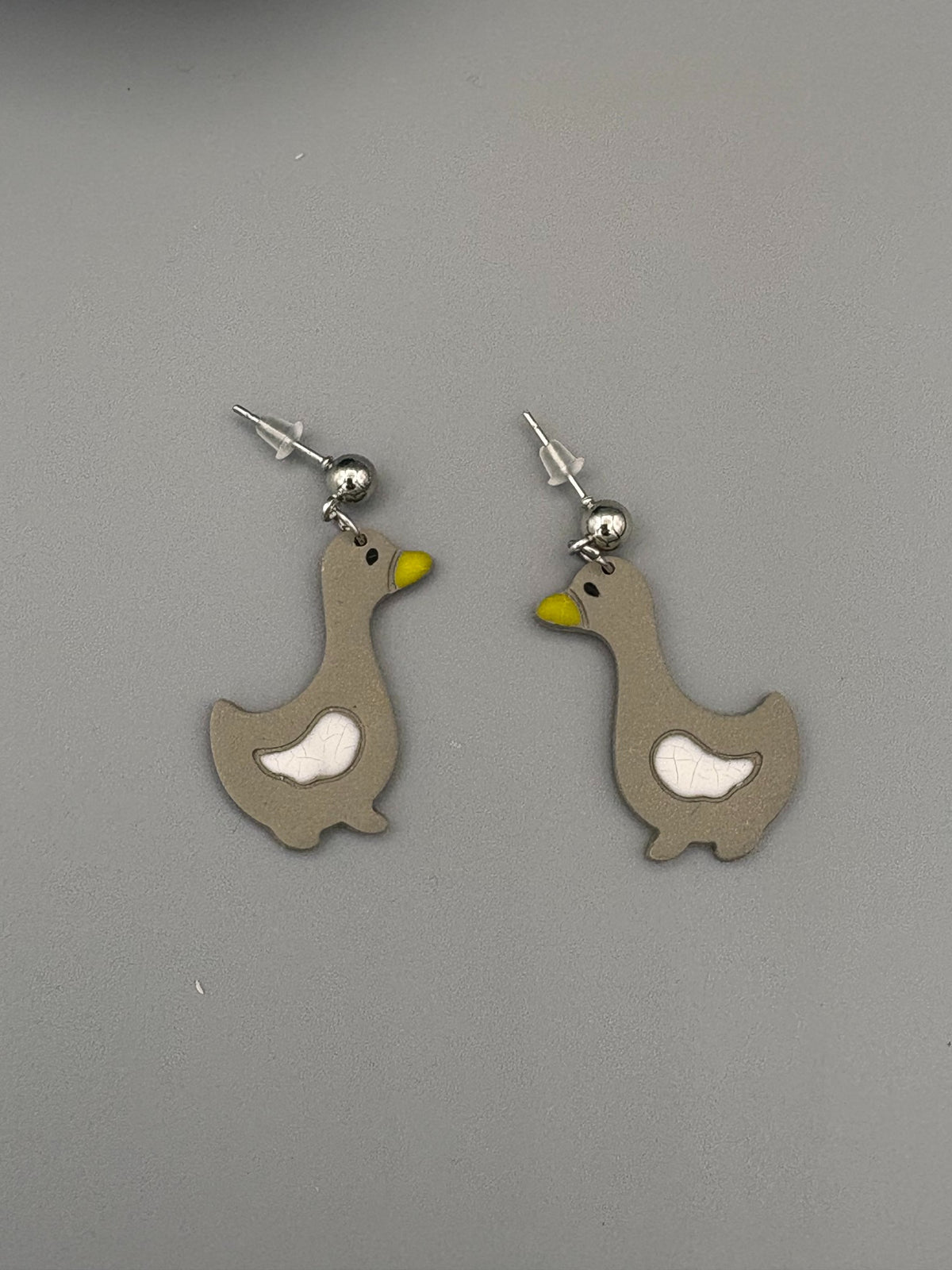 Grey Gosling Dangle Earrings - handcrafted polymer clay earrings by Lakeside Clay