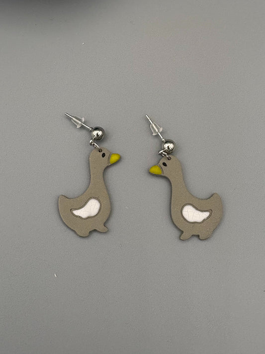 Grey Gosling Dangle Earrings - handcrafted polymer clay earrings by Lakeside Clay