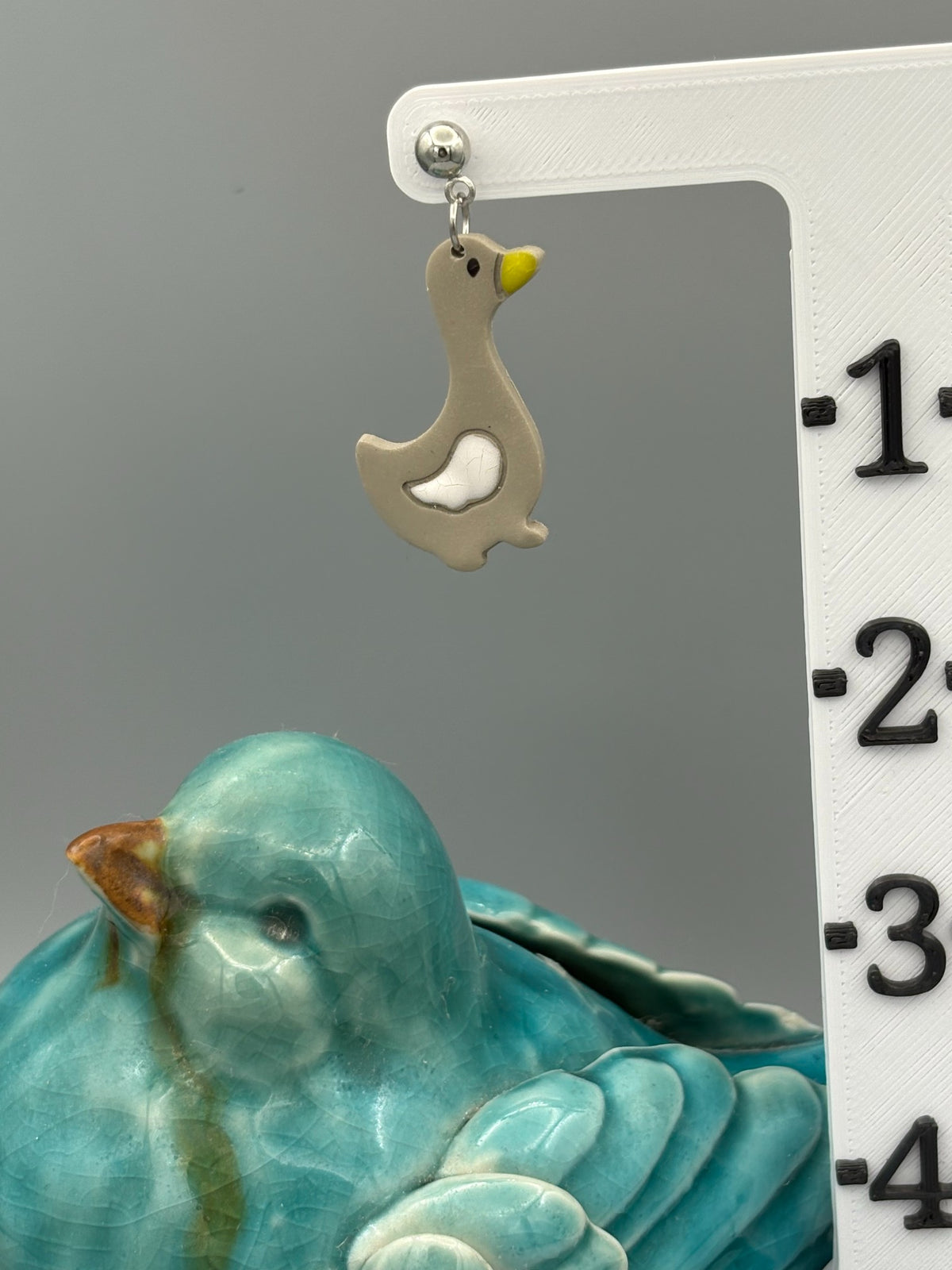 Grey Gosling Dangle Earrings - handcrafted polymer clay earrings by Lakeside Clay