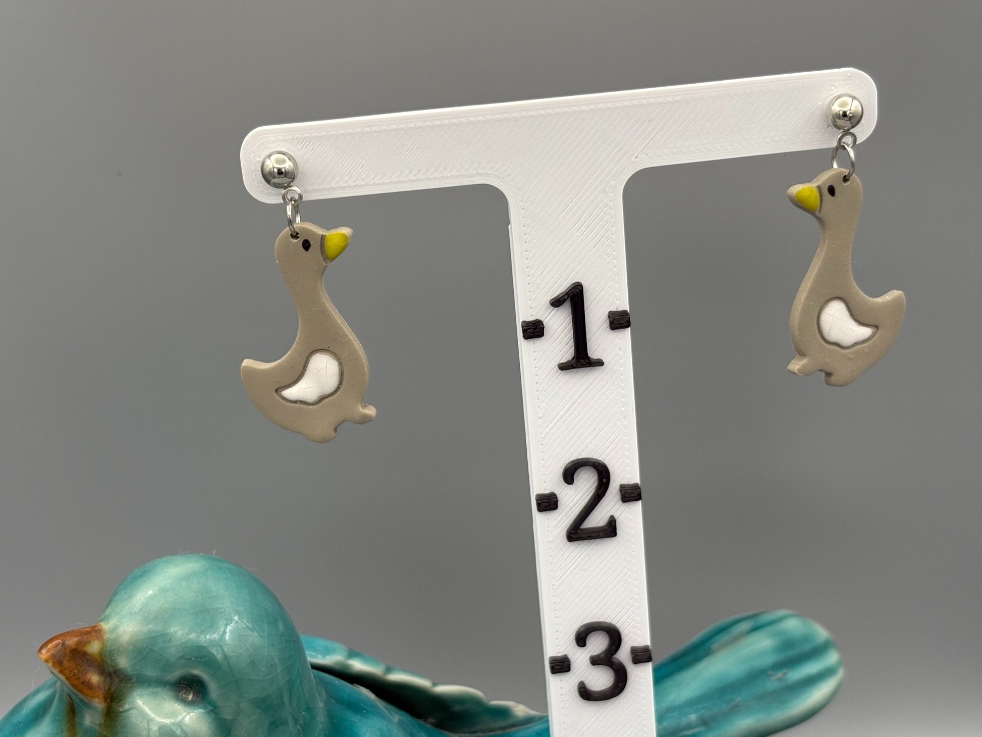 Grey Gosling Dangle Earrings - handcrafted polymer clay earrings by Lakeside Clay