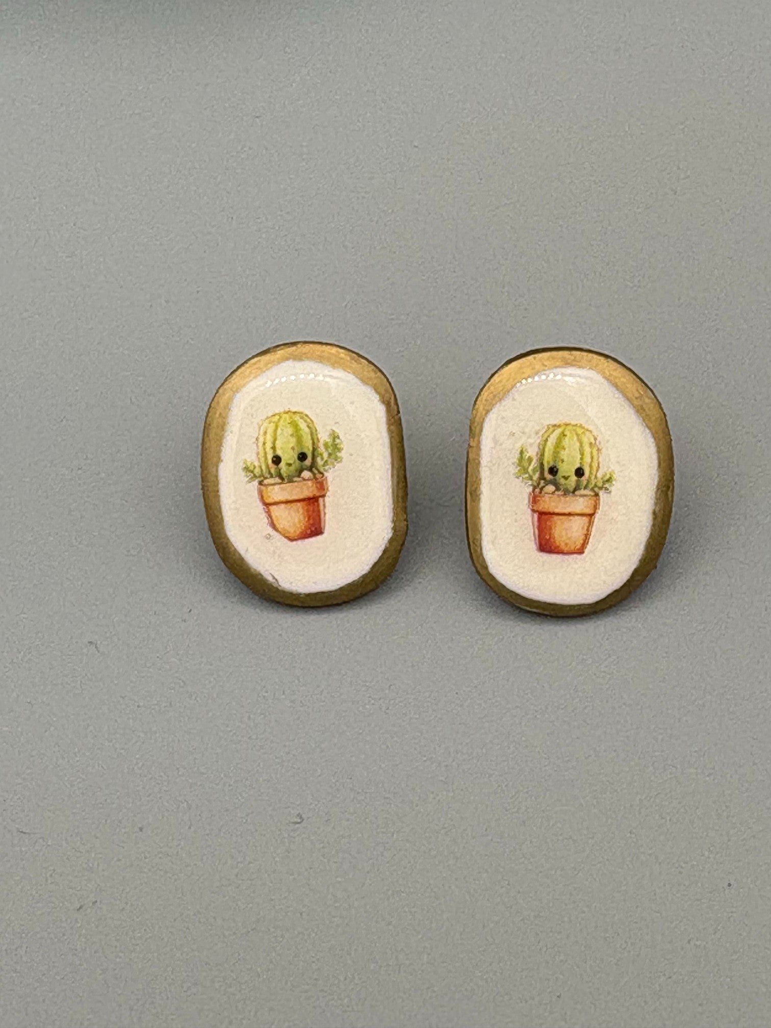 Happy Cactus Stud Earrings - handcrafted polymer clay earrings by Lakeside Clay