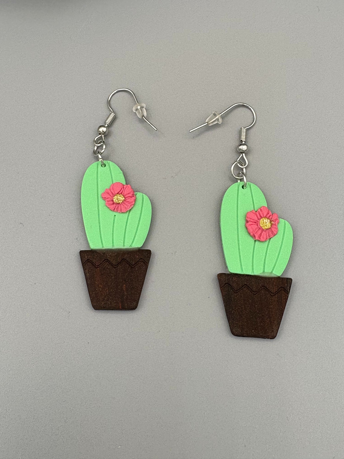 Cactus Dangle Earrings - handcrafted polymer clay earrings by Lakeside Clay