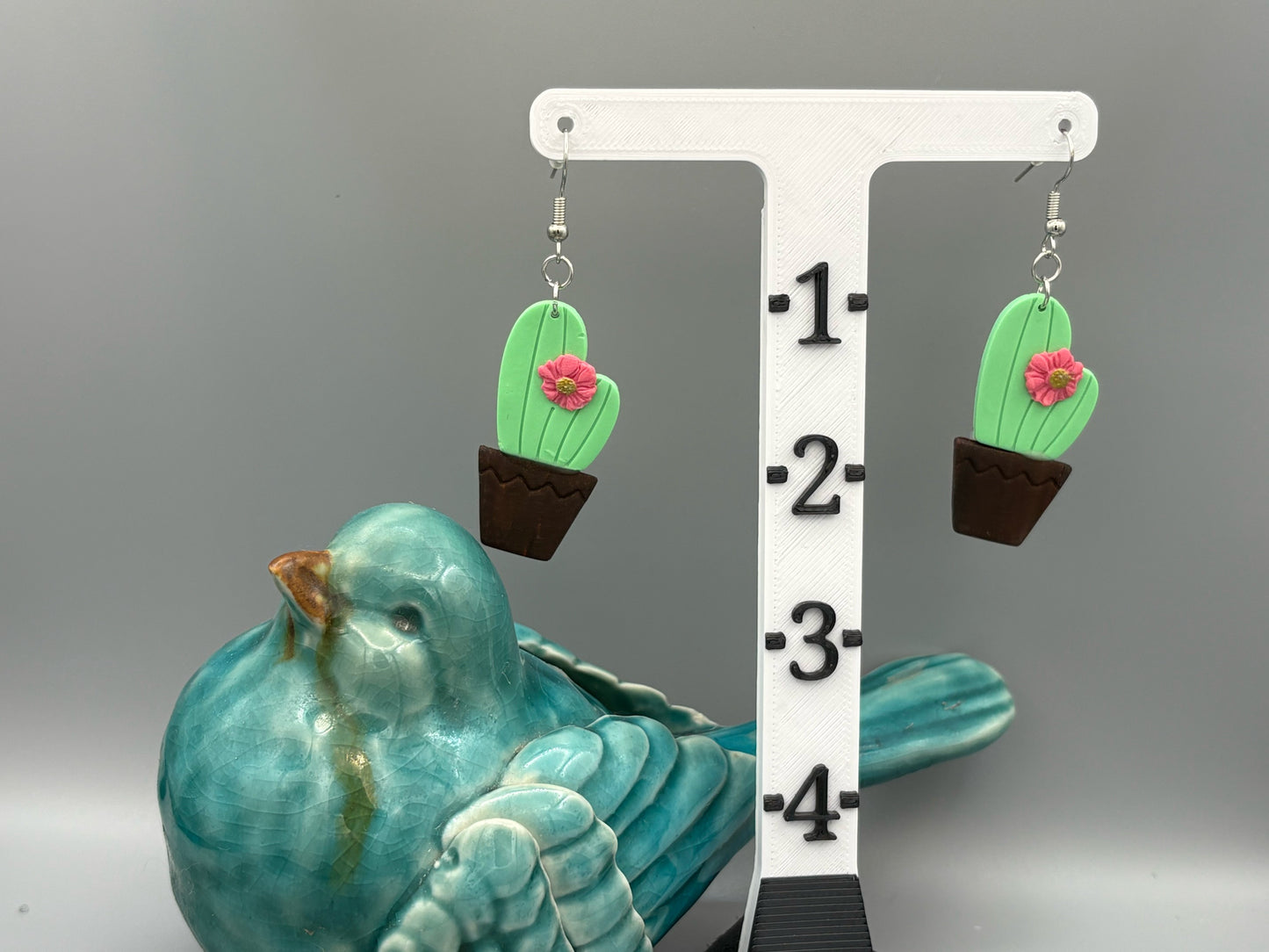 Cactus Dangle Earrings - handcrafted polymer clay earrings by Lakeside Clay