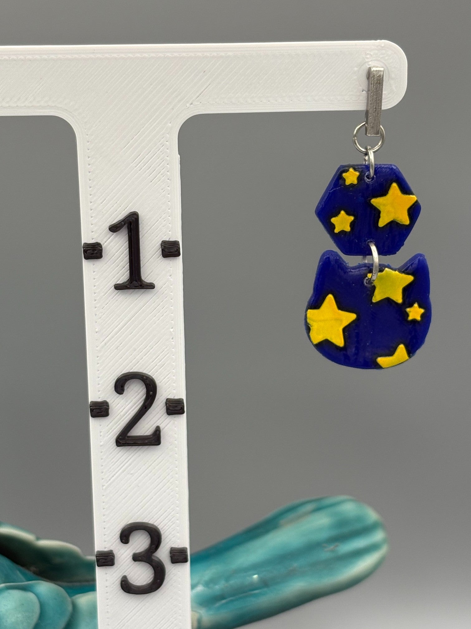 Starry Sky Cat Dangle Earrings - handcrafted polymer clay earrings by Lakeside Clay