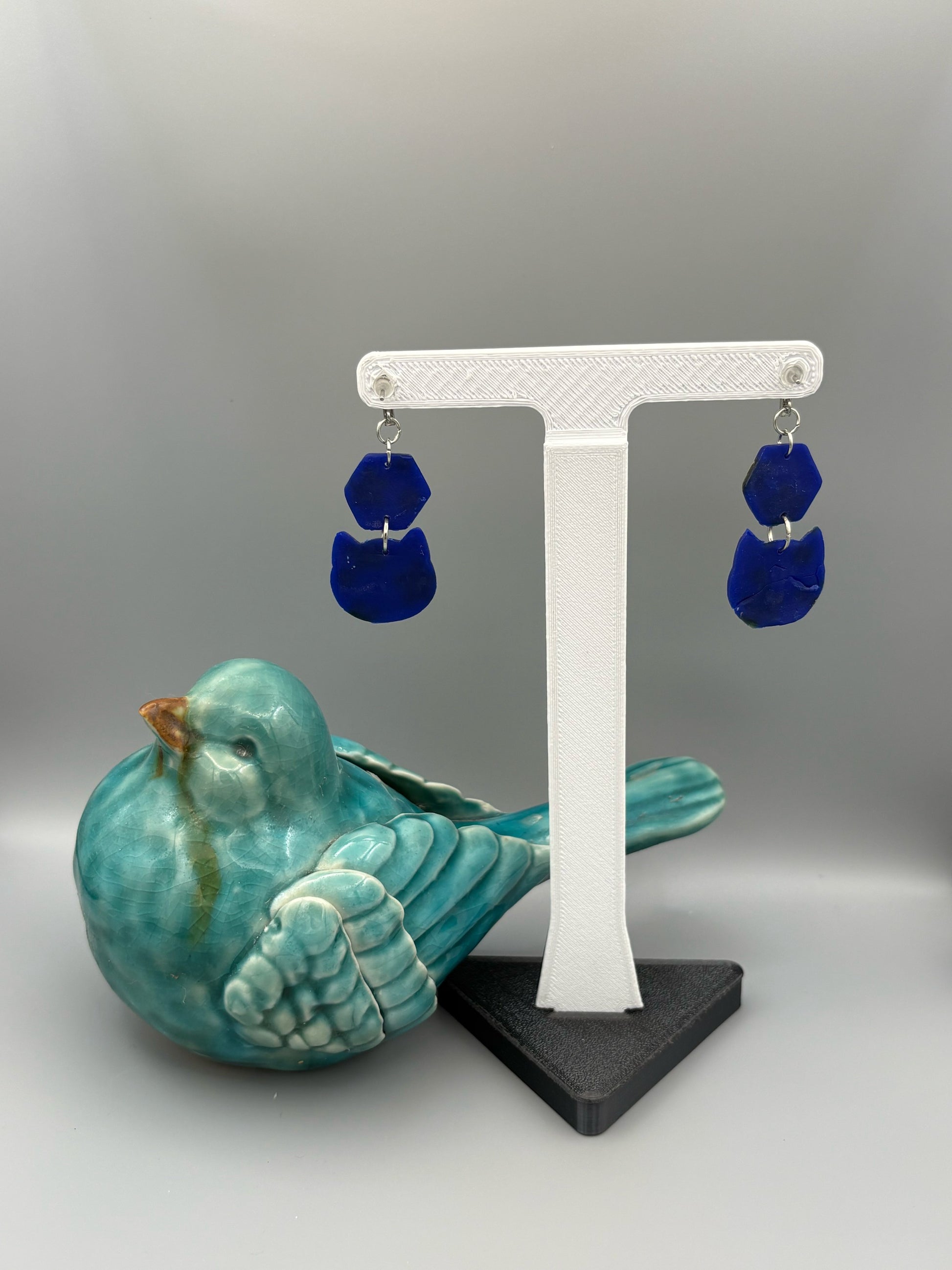 Starry Sky Cat Dangle Earrings - handcrafted polymer clay earrings by Lakeside Clay