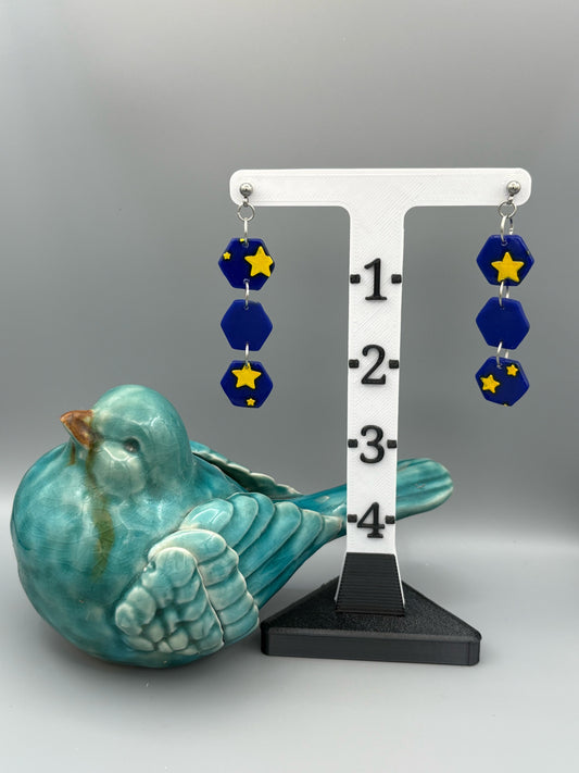 Starry Sky Triple Hexagon Dangle Earrings - handcrafted polymer clay earrings by Lakeside Clay