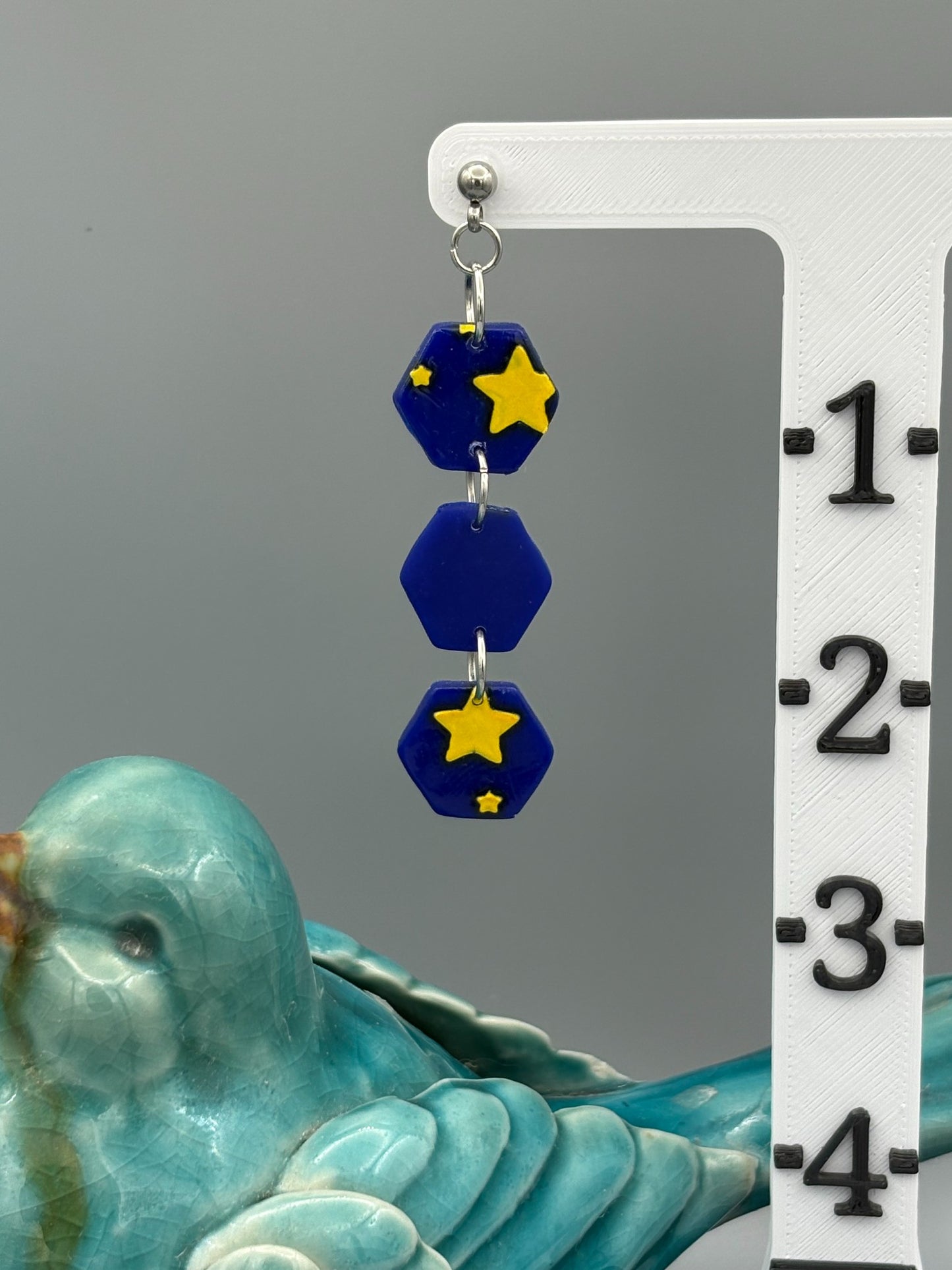 Starry Sky Triple Hexagon Dangle Earrings - handcrafted polymer clay earrings by Lakeside Clay