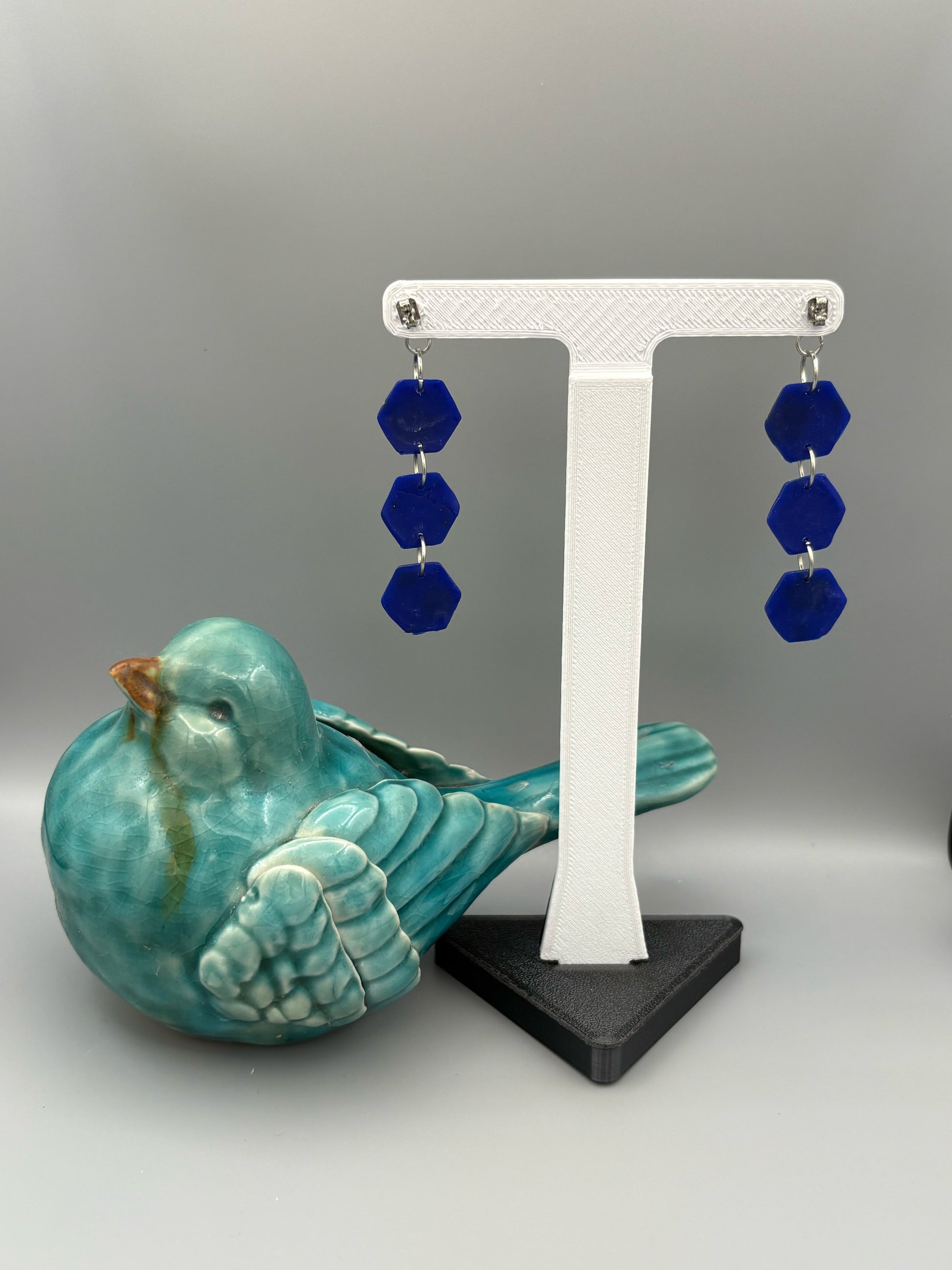 Starry Sky Triple Hexagon Dangle Earrings - handcrafted polymer clay earrings by Lakeside Clay